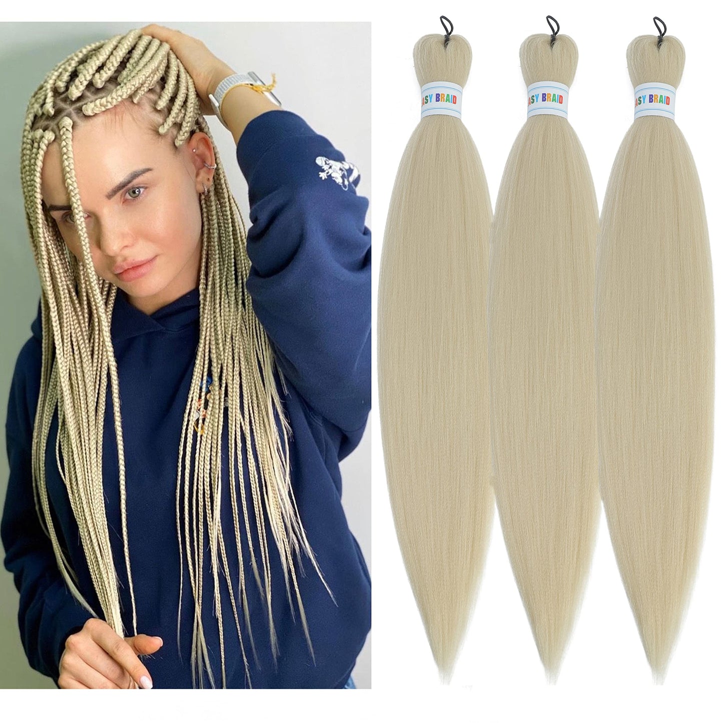 SHCLYING Blonde Braiding Hair Pre Stretched,Top Synthetic Pre Stretched Braiding Hair Extensions,Easy Braid 26inch 3packs Yaki Texture Crochet Hair Braids(613#).