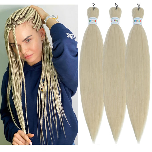 SHCLYING Blonde Braiding Hair Pre Stretched,Top Synthetic Pre Stretched Braiding Hair Extensions,Easy Braid 26inch 3packs Yaki Texture Crochet Hair Braids(613#).