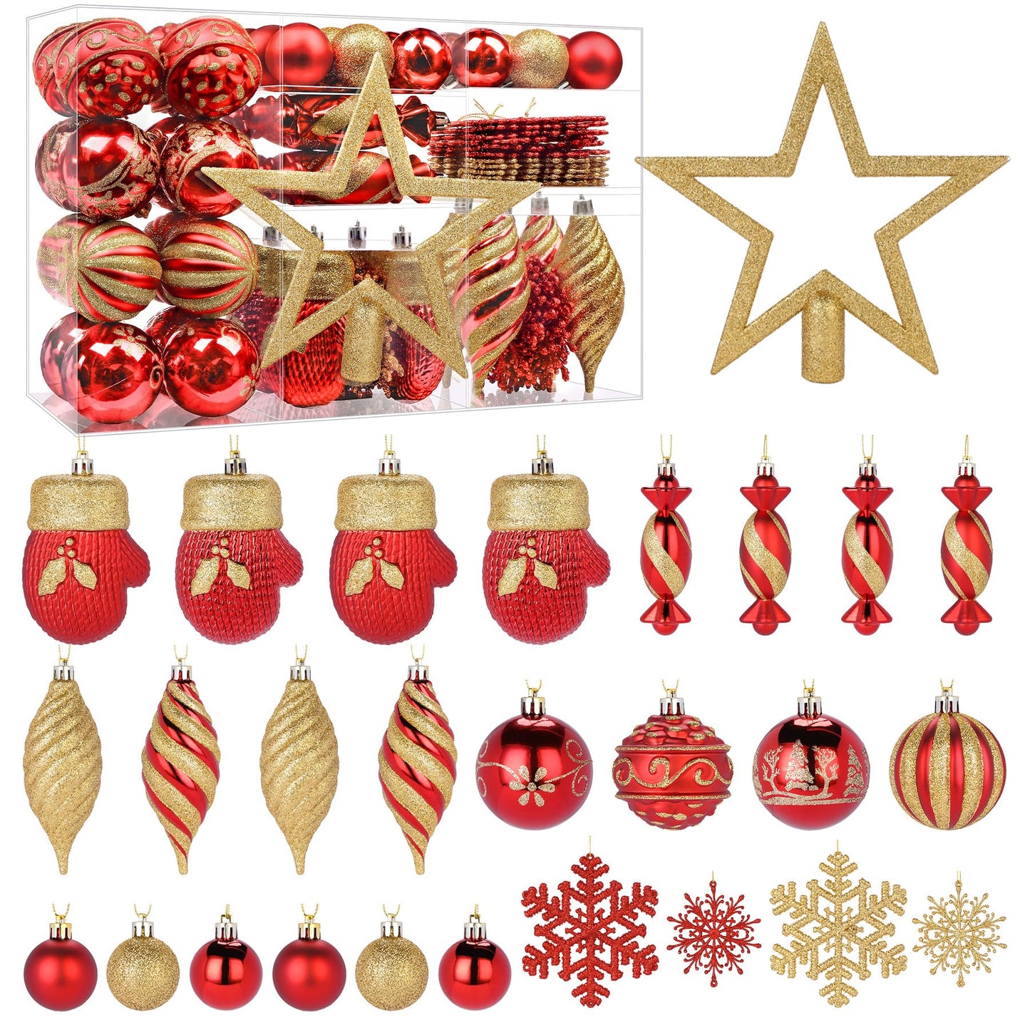 Alupssuc 80pcs Christmas Balls Ornaments Set, Shatterproof Plastic Baubles Christmas Pendant for Xmas Tree, Holiday Wedding Party Decoration with Lanyards Included, Red & Gold