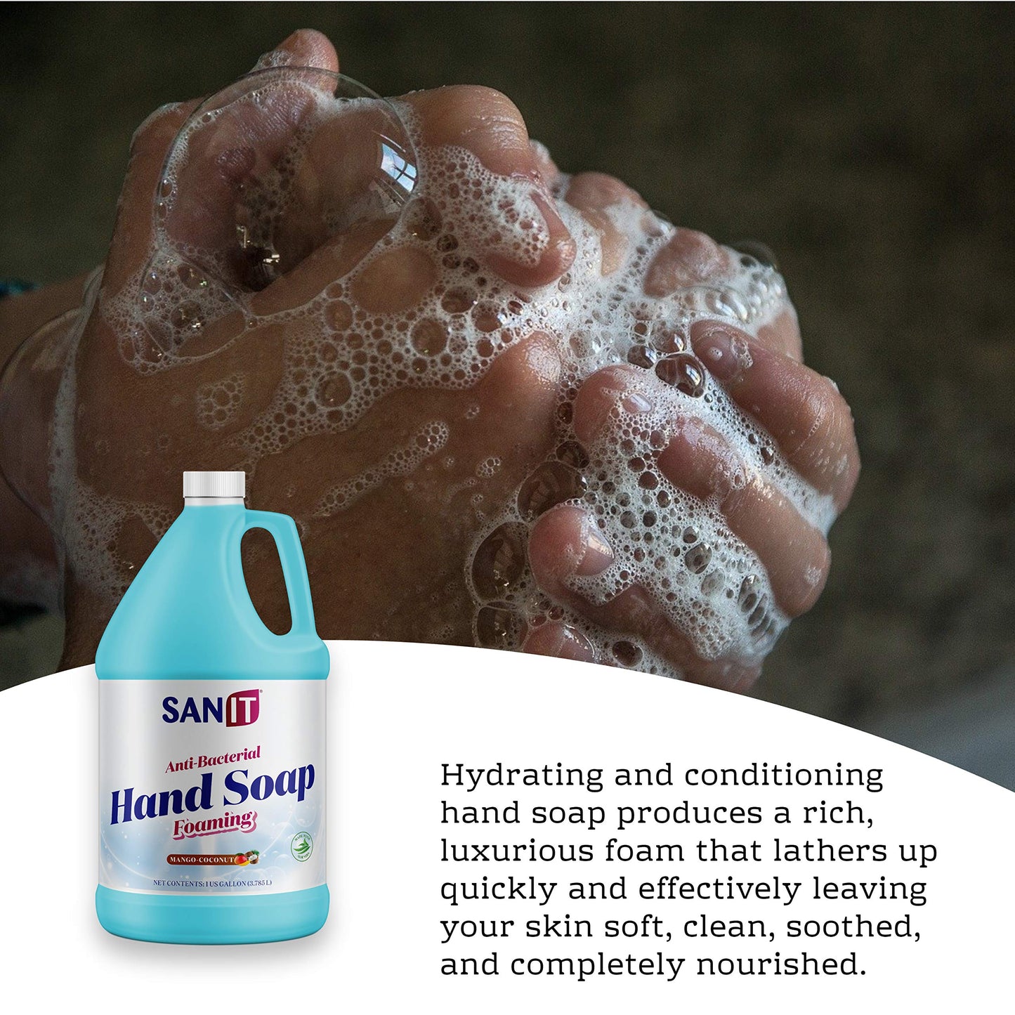 Sanit Antibacterial Foaming Hand Soap Refill - Advanced Formula with Aloe Vera and Moisturizers - All-Natural Moisturizing Hand Wash - Made in USA, Mango Coconut, 1 Gallon