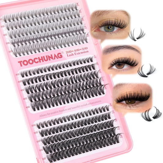 DIY Eyelash Extension Kit 40D+50D Lash Clusters 320pcs Cluster Lashes Extensions Kit 10-18mm Individual Lashes Kit with Lash Bond and Seal and Eyelashes Tweezers DIY at Home by TOOCHUNAG