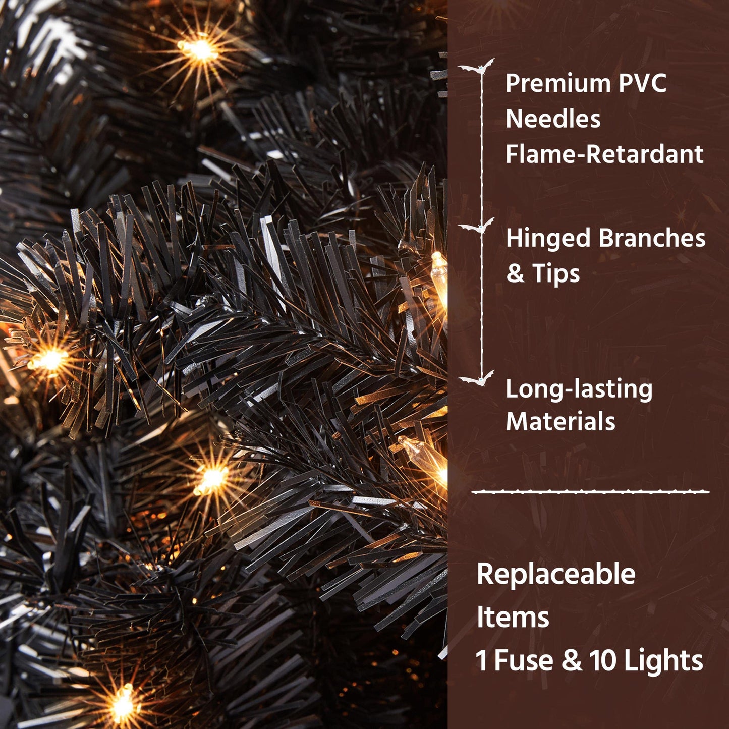 Yaheetech 4ft Pre-lit Halloween Black Spruce Artificial Hinged Christmas Pine Tree Prelighted Xmas Tree for Home Party Holiday Decoration with 70 Clear Warm White Lights and 110 Branch Tips, Black