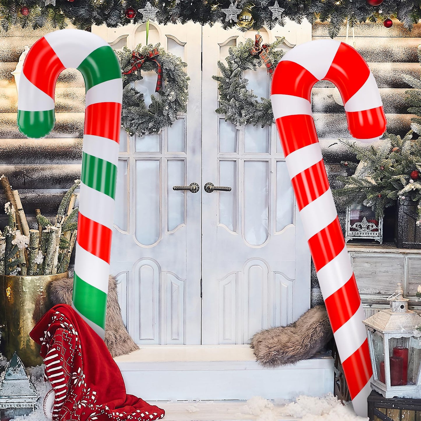 Rotatingpals 6 Pcs 74 Inch Inflatable Christmas Candy Canes Jumbo Christmas Decorations Candy Cane Balloons for Christmas Party Decor Indoor Outdoor Yard Pool Holiday Party Supplies