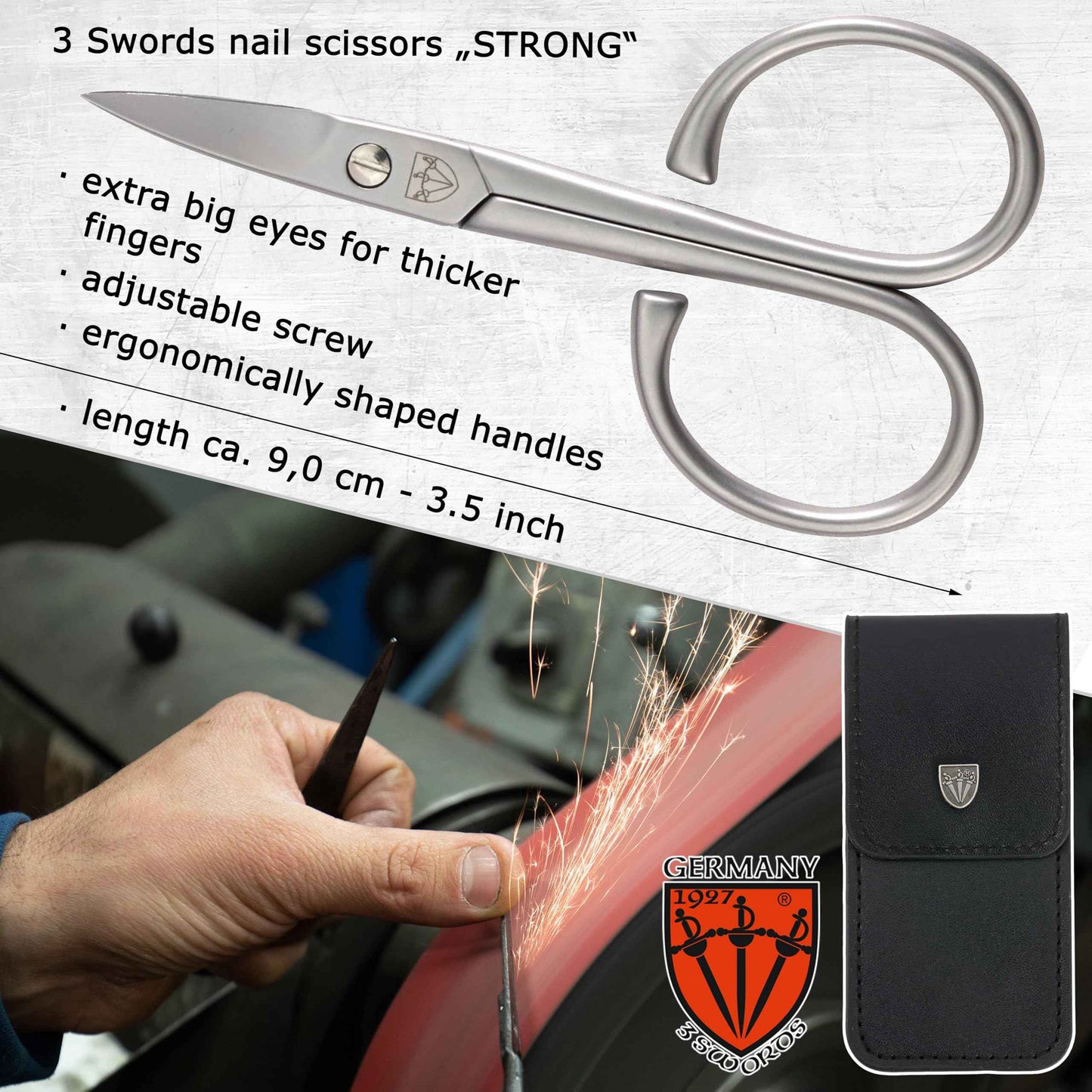 3 Swords Germany Solingen - brand quality STAINLESS STEEL INOX CURVED NAIL SCISSORS - STRONG SCISSORS FOR STRONG PEOPLE with case by 3 Swords Germany