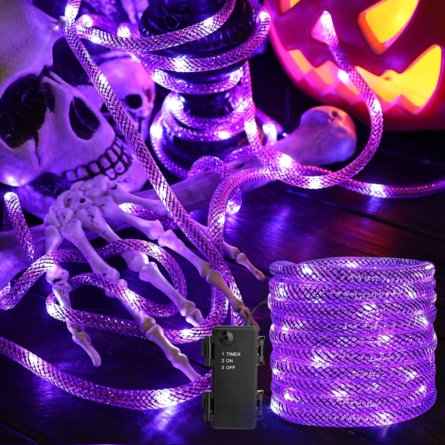 Brizled Battery Halloween Lights, 9ft 36 LED Purple Halloween Rope Lights with Timer, Halloween String Lights Indoor Outdoor Purple Tube Lights for Room Yard Patio Fence Party Tree Halloween Spooky