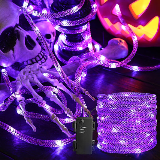 Brizled Battery Halloween Lights, 9ft 36 LED Purple Halloween Rope Lights with Timer, Halloween String Lights Indoor Outdoor Purple Tube Lights for Room Yard Patio Fence Party Tree Halloween Spooky