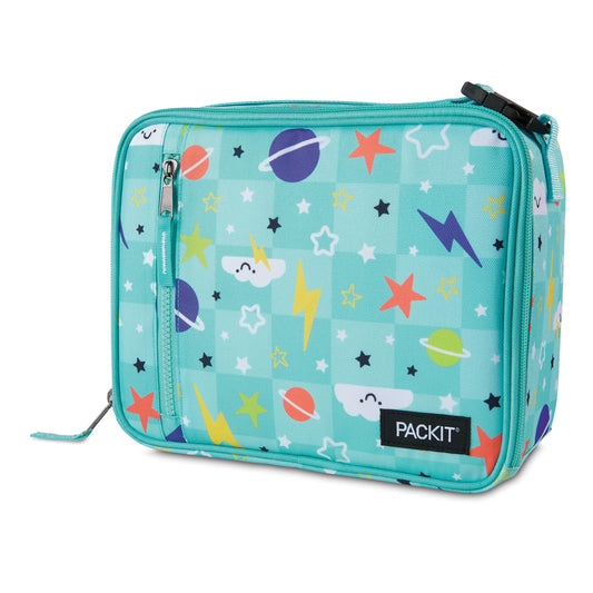 PackIt Freezable Classic Lunch Box, Happy Clouds, Built with ECOFREEZE Technology, Fully Freezable, Collapsible, Reusable, With Zip Front Pocket and Buckle Handle, Designed for Fresh Lunch On the Go