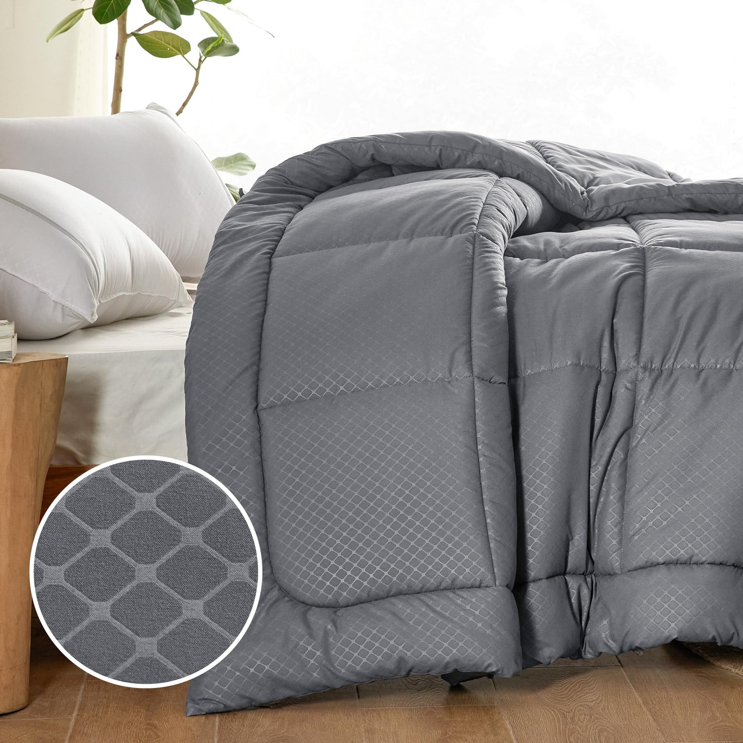 Bedsure Comforter Duvet Insert - Quilted Comforters Twin XL Size, All Season Duvet, Down Alternative Bedding Comforter with Tabs(Grey Diamond Pattern,Twin XL 92"x68")