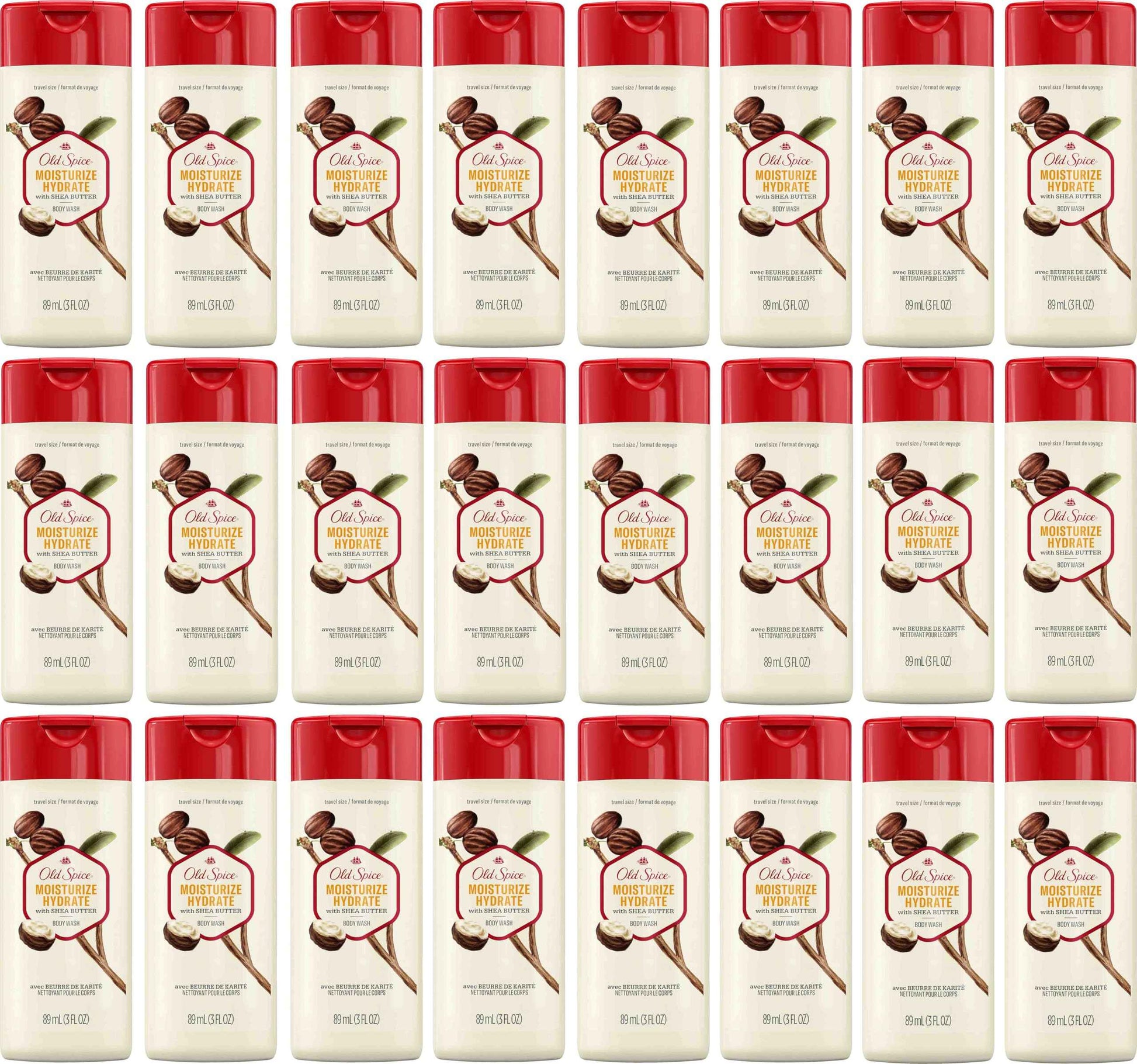 Old Spice Body Wash for Men - Travel Size Body Wash - Moisturize with Shea Butter 3 Fl Oz 24 Pack