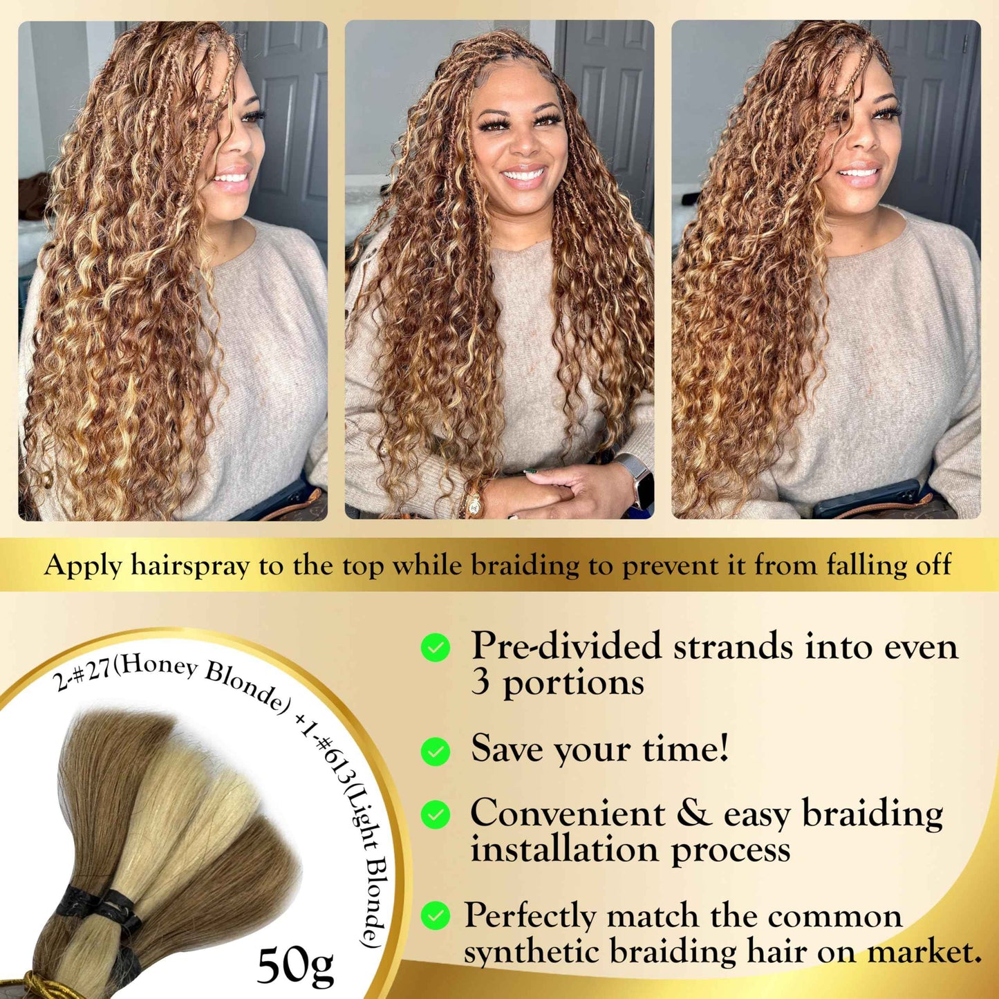 Syrenlore Ombre 27/613 Curly Deep Wave Braiding Hair Bulk, Highlighted Multi-Blonde Braiding Human Hair for Boho Knotless Braids, No Weft Blonde Extensions 20 Inch 50G LIGHT BULK