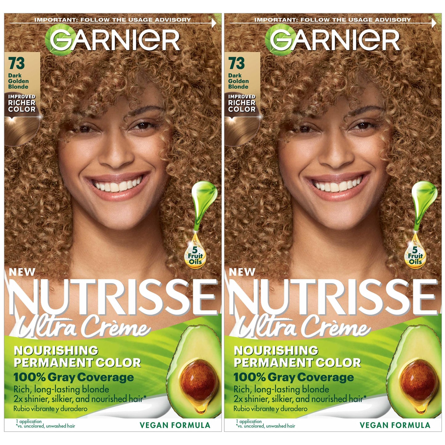 Garnier Hair Color Nutrisse Nourishing Creme, 73 Dark Golden Blonde (Honey Dip) Permanent Hair Dye, 2 Count (Packaging May Vary)