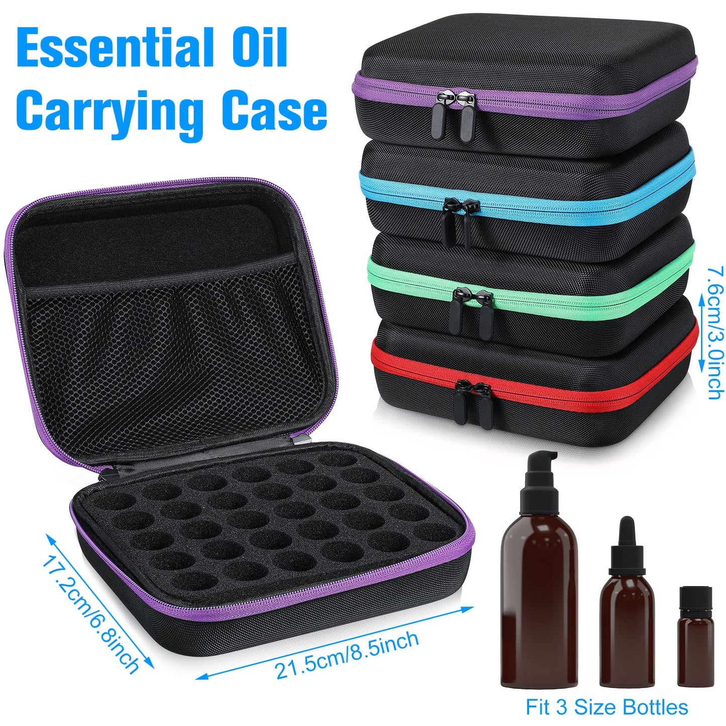 4 Pcs Essential Oils Storage Bag, 30 Bottles EVA Essential Oils Carrying Case Essential Oil Organizer Boxes Carrying Travel Case with Foam Insert and Carrying Handle Holds 5-15 ml Essential Oils