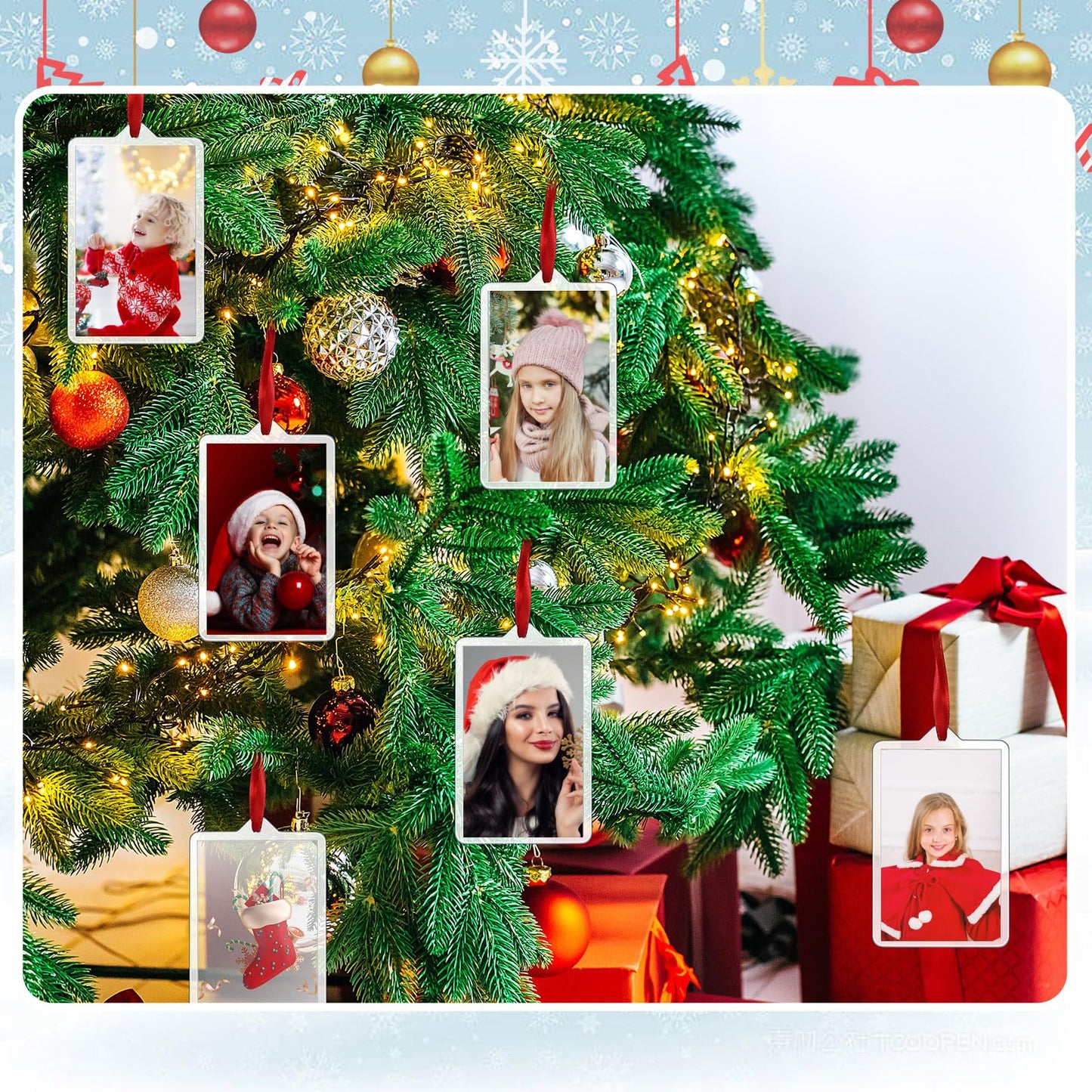 Tcevily 24 Pieces Christmas Clear Hanging Photo Frame Acrylic Picture Frames Ornament Mini Frames with Ribbon Xmas Picture Frame for Christmas Trees Decoration (24, Rectangle)