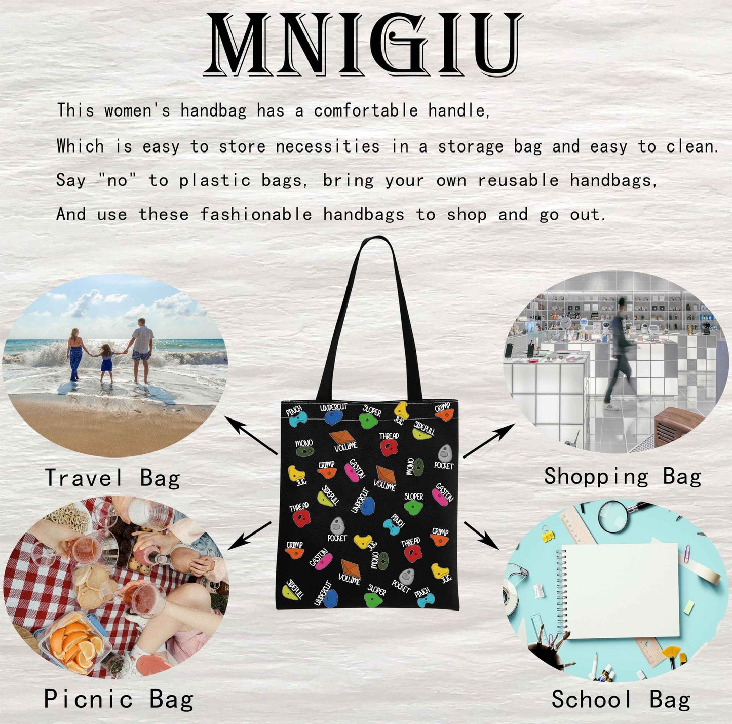 MNIGIU Rock Climber Gift Rock Climbing Tote Bag Rock Climbing Lovers Gift Bouldering Gift Rock Climbing Gifts for Women (Climbing Tote BLK)