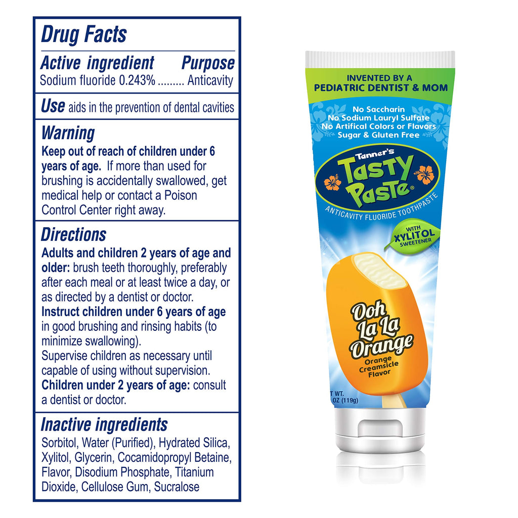 Tanner's Tasty Paste Ooh La La Orange - Anticavity Fluoride Children’s Toothpaste/Great Tasting, Safe, and Effective Vanilla Flavored Toothpaste for Kids (4.2 oz.)