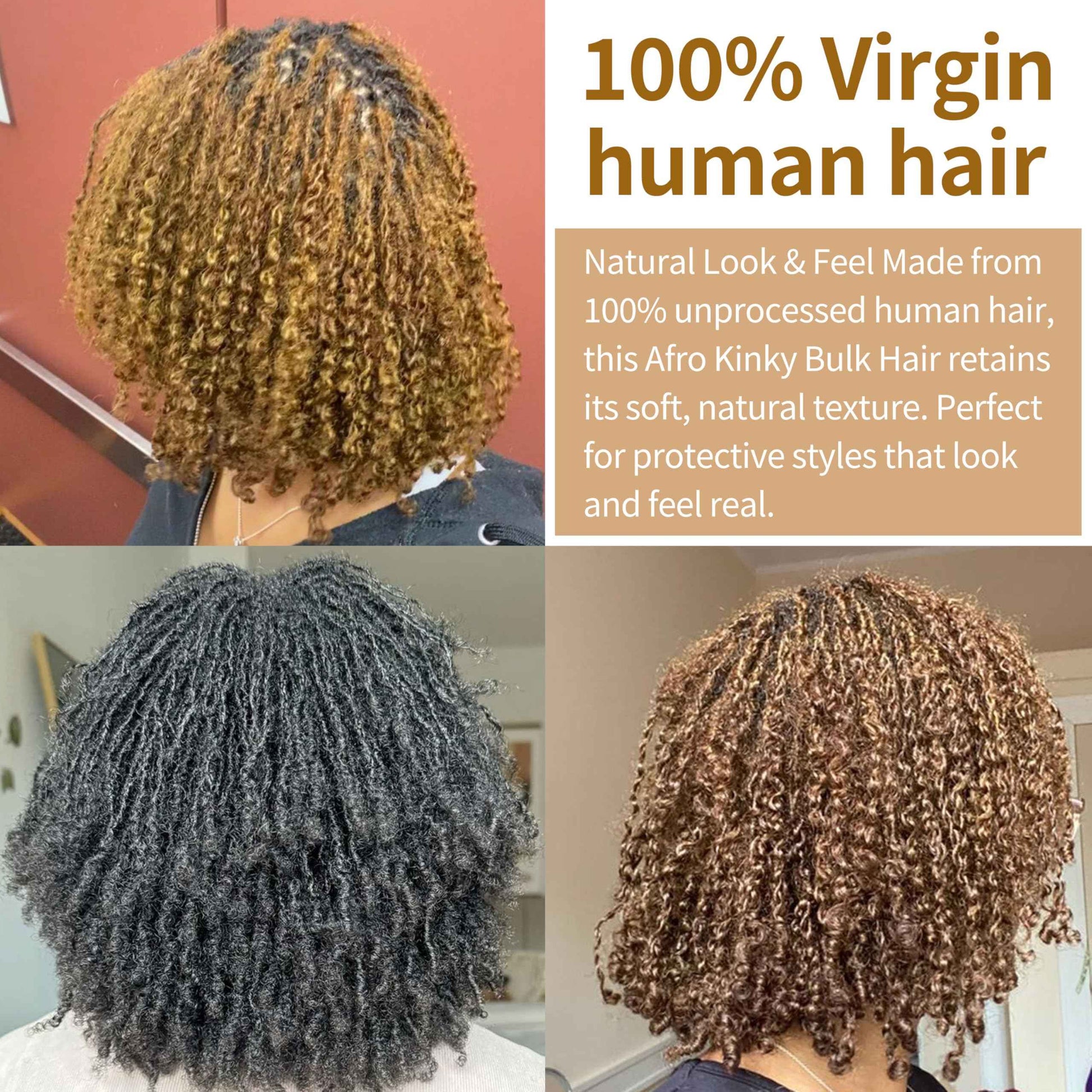 Pre-sretched Afro Kinkys Bulk Human Hair Human Hair for Locs/Twists/Braids/Repair Locs Afro Kinky Curly Bulk Can Bleach And Dye(#30,14inch 50g)