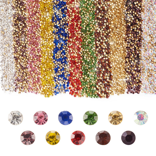 Craftdady 5500Pcs 2mm Faceted Glass Rhinestone 11 Colors Pointed Back Crystal Diamante Gems Birthstone Faceted Cabochons for Nail Arts Decoration Jewelry Making Wedding Bouquet