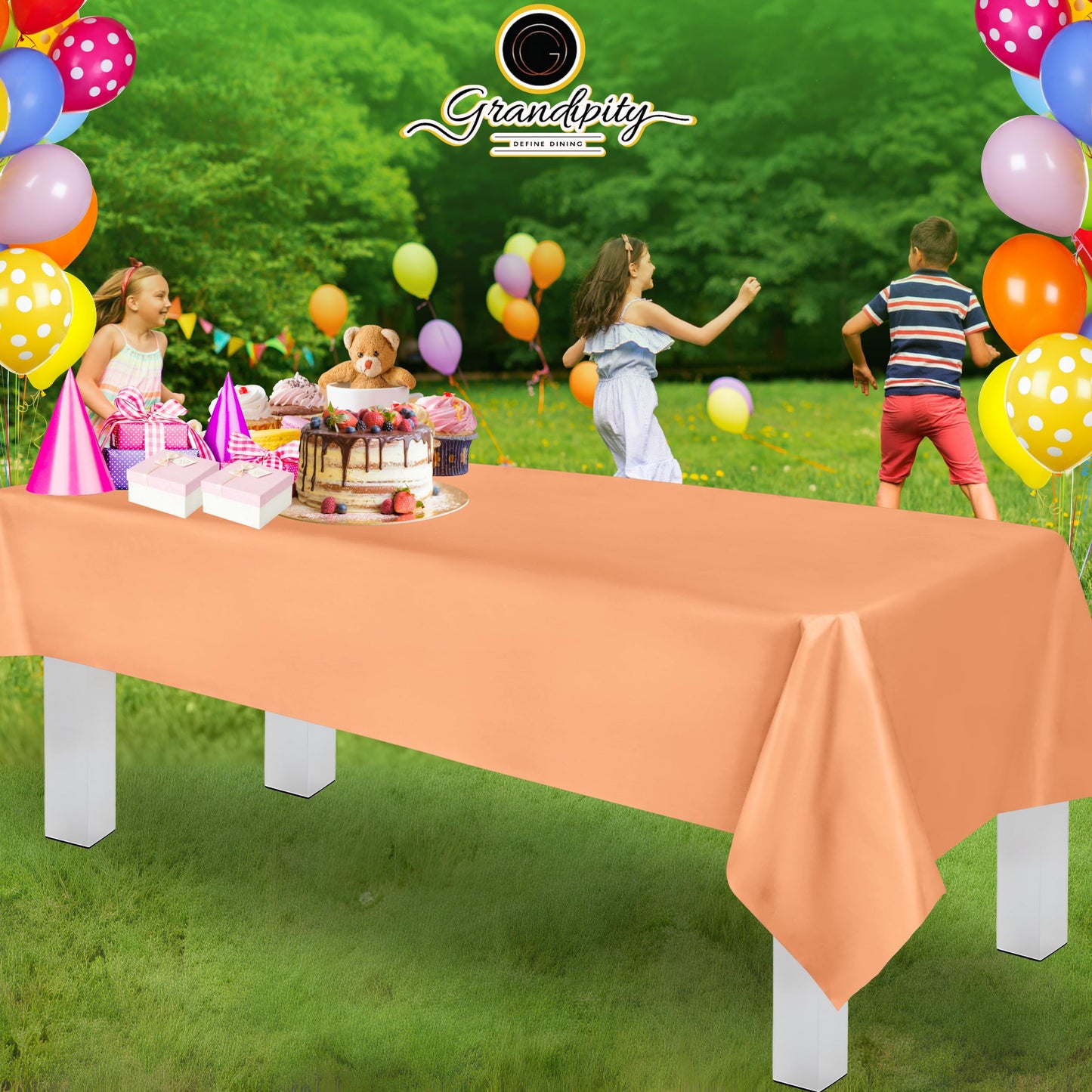 Grandipity Peach 12 Pack Premium Disposable Plastic Tablecloth 54 Inch. x 108 Inch. Decorative Rectangle Table Cover