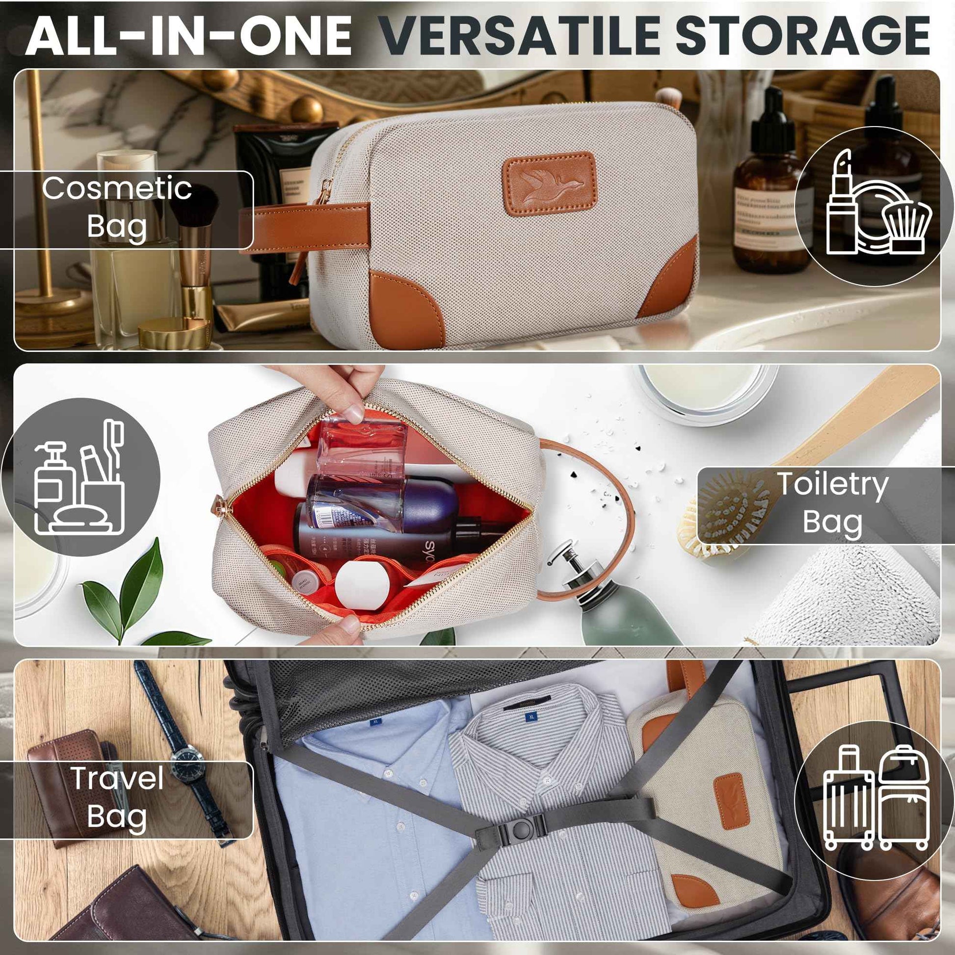 GOOSERIDE Small Makeup Bag for Women and Men - Cute Cosmetic Bag for Travel, Multipurpose Canvas Make up Pouch for Accessories, Mini Makeup Purse with Zipper and Internal Pockets for Toiletries - Sand