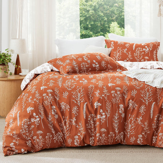 Bedsure Twin/Twin XL Comforter Set Dorm Bedding - Terracotta Comforter, Floral Twin/Twin Extra Long Bedding Comforter Set, 2 Pieces, 1 Reversible Botanical Flowers Comforter and 1 Pillow Sham