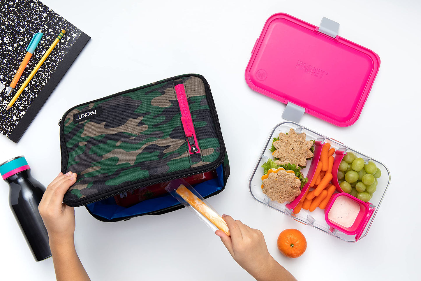 PackIt Freezable Classic Lunch Box, Camo Hot Pink, Built with EcoFreeze Technology, Collapsible, Reusable, Zip Closure With Zip Front Pocket and Buckle Handle, Designed for Lunches