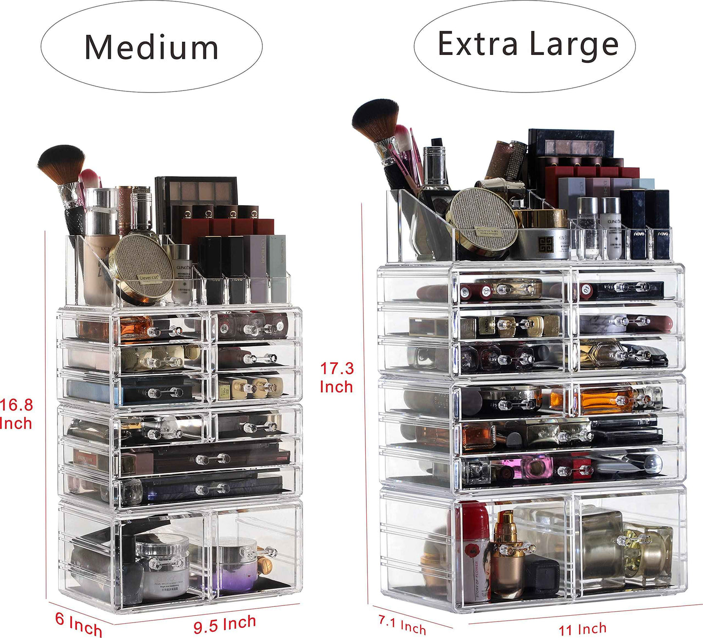 Cq acrylic 4 Pack Clear Makeup Organizer Countertop,Stackable 12 Drawers Skincare Organizer,Cute Skin Care Organizer for Vanity Hair Clip,Jewelry,Beauty Product Desk and Make Up Organizers for Vanity