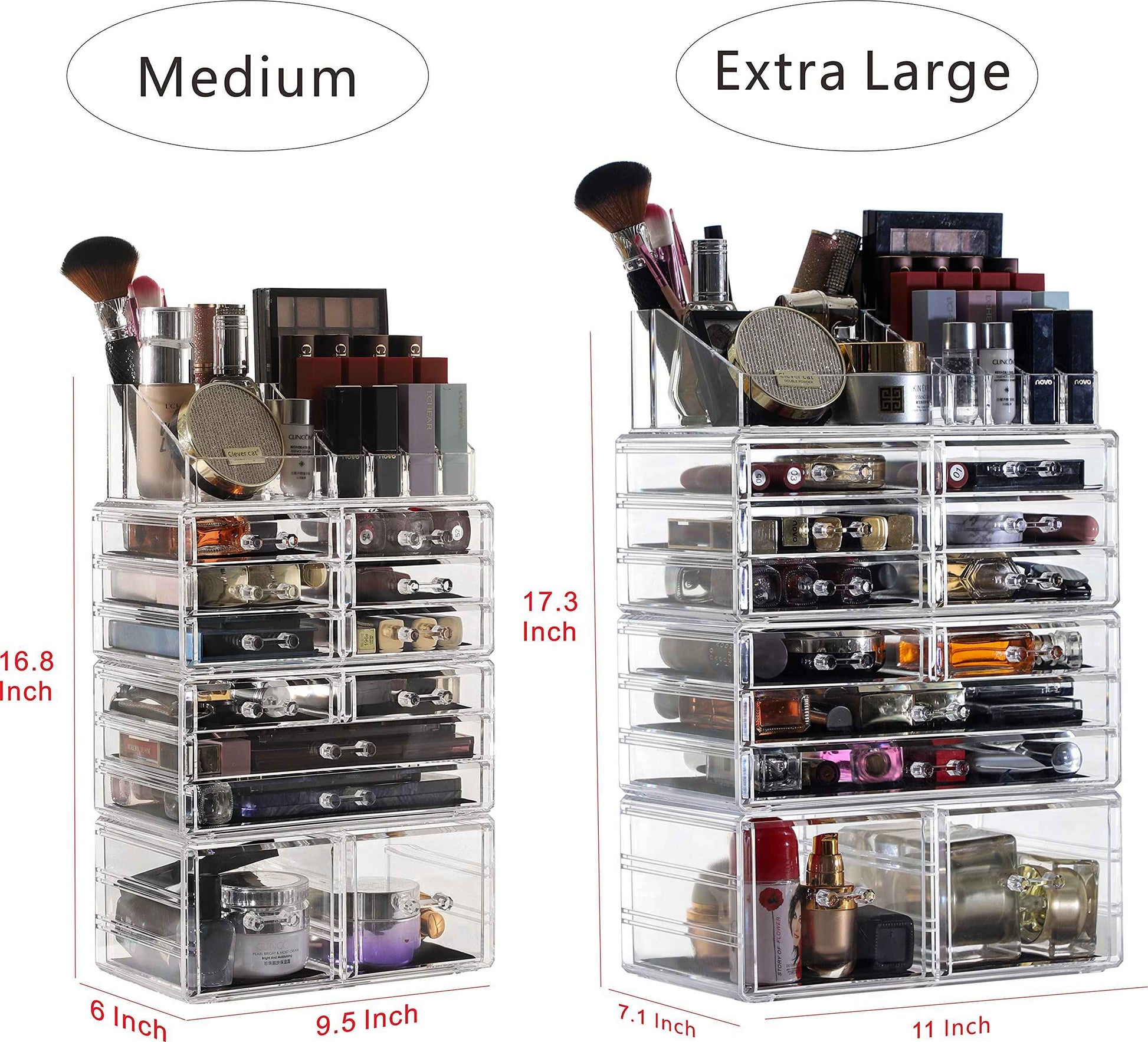 Cq acrylic 4 Pack Clear Makeup Organizer Countertop,Stackable 12 Drawers Skincare Organizer,Cute Skin Care Organizer for Vanity Hair Clip,Jewelry,Beauty Product Desk and Make Up Organizers for Vanity