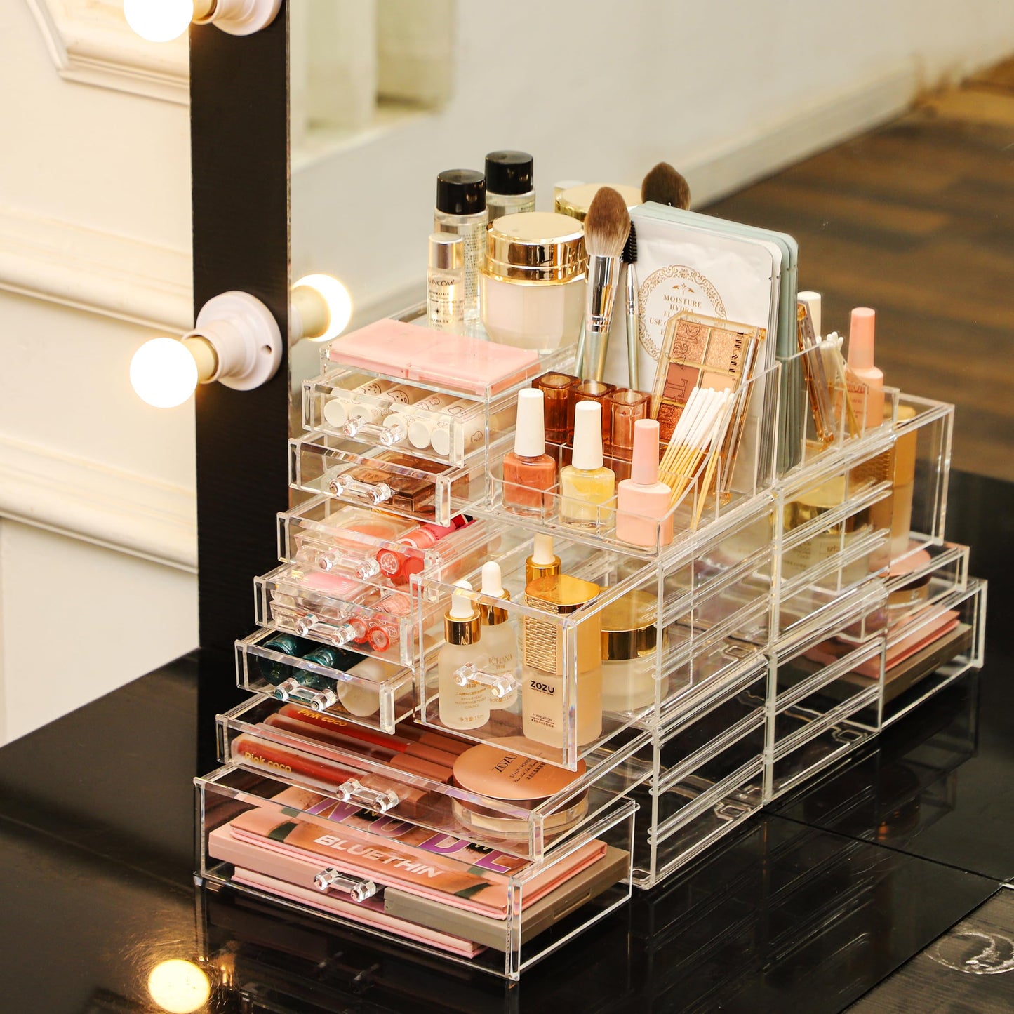 Cq acrylic 3 Pack Clear Make Up Organizers for Vanity,Stackable 8 Drawers Skincare Organizer,Cosmetic Storage Organizer for Jewelry,Brush,Skin Care,Beauty Product Dresser Acrylic Drawer Organizer