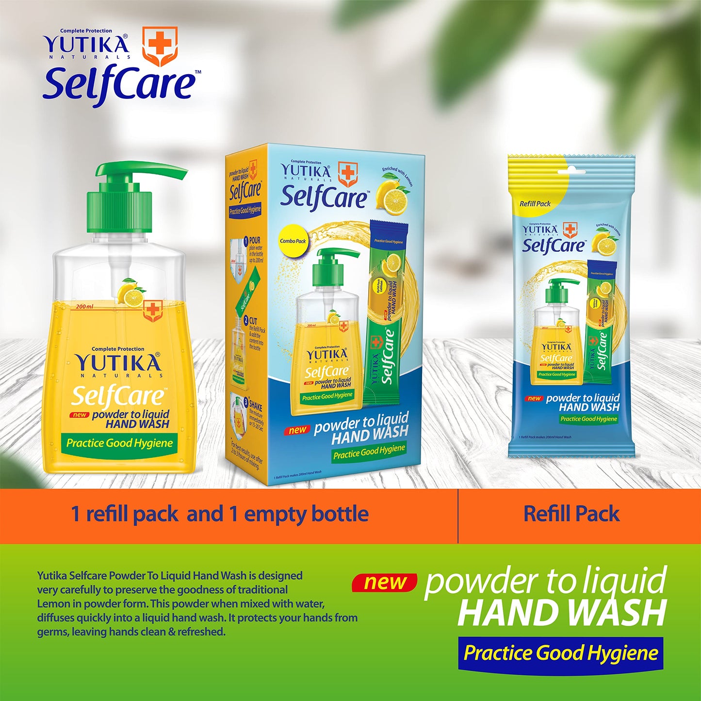 Yutika Selfcare Powder to Liquid Hand Wash Lemon with Bottle