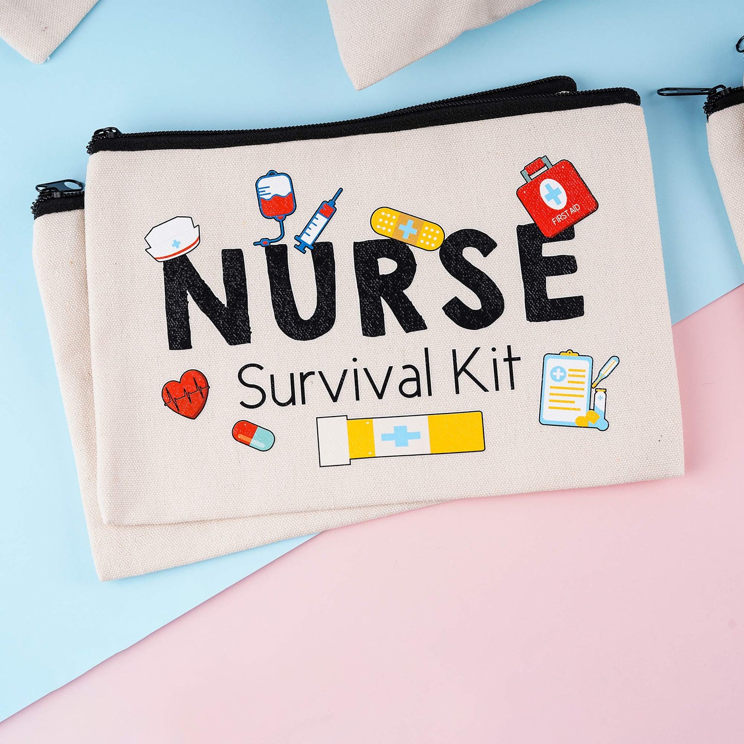 Kolewo4ever 8 Pieces Nurse Survival Kit Makeup Bags Funny Nurse Cosmetic Bag Nurse Practitioner Gifts Toiletry Bag For Nurse Practitioner Supplies