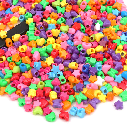 Auvoau 800Pcs Pony Beads Shapes Bracelet 9mm Rainbow Plastic Barrel Pony Beads for Necklace,Hair Beads for Braids for Girls,Key Chain,Jewelry Making (Star,Heart,Butterfly)