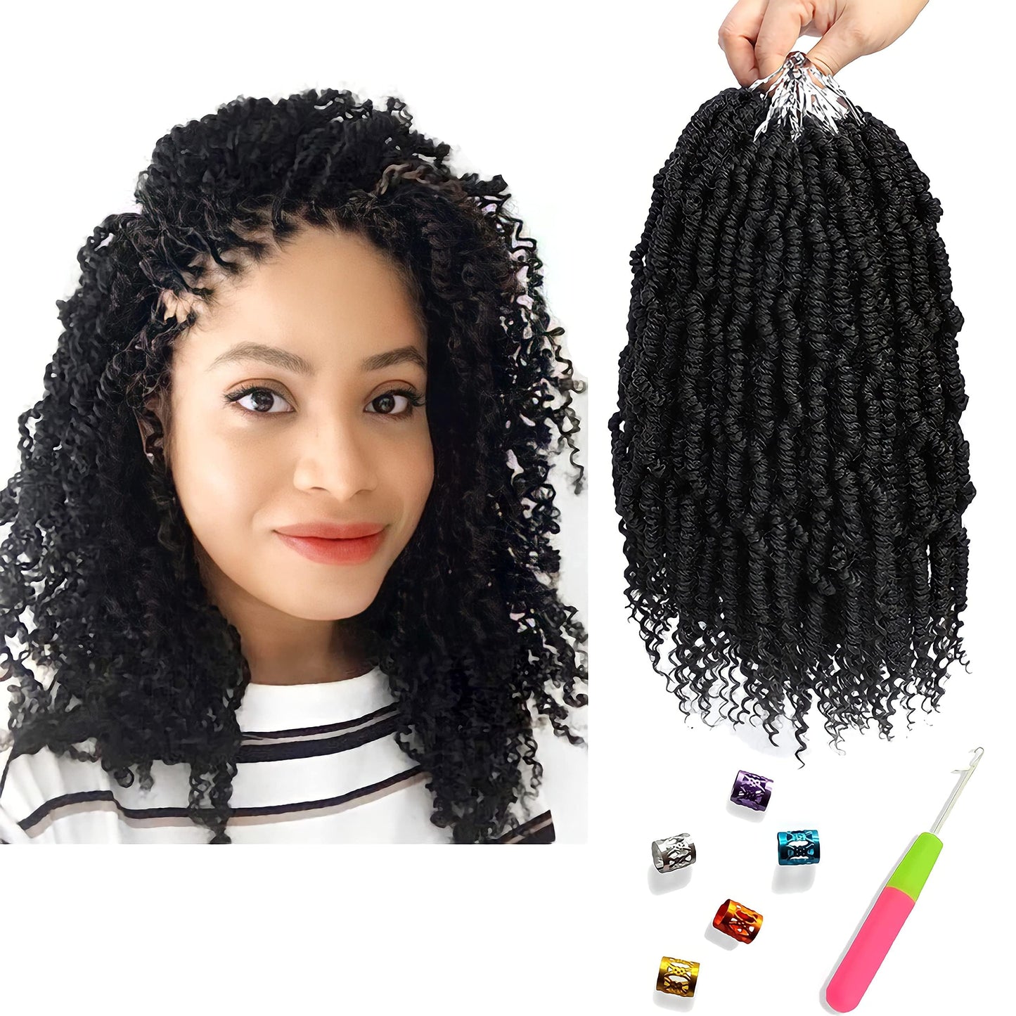 8 Inch Short Passion Twist Crochet Hair 3 Bundles Marlybob Crochet Hair Kinky Curly Crochet Hair for Black Women Water Wave Crochet Braids Hair for Kids (8 Inch/3 Bundles, 2#)