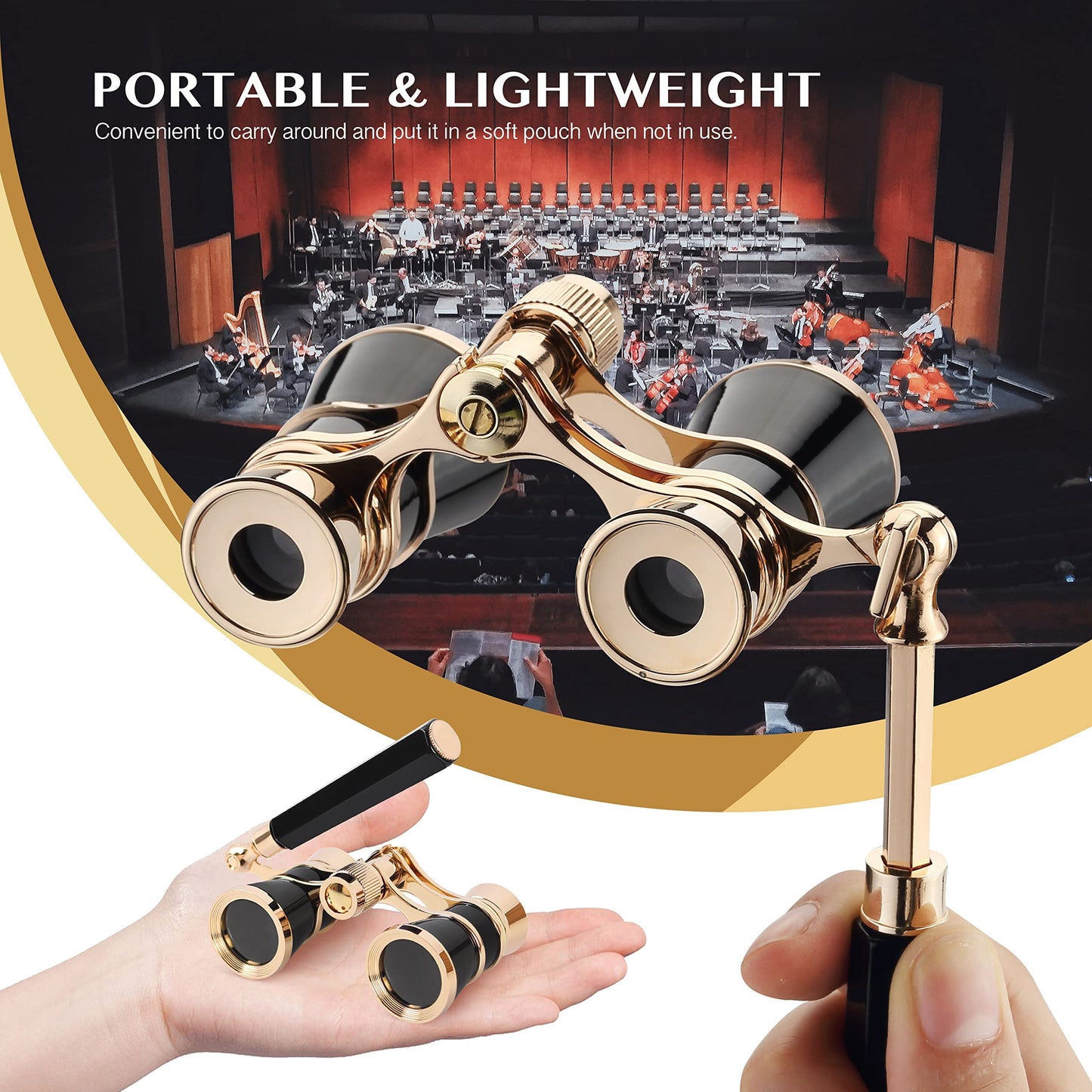 Yourelexit® Opera Glasses Binoculars 3X25 Lorgnette Theater Glasses Optical BK9 Mini Compact Lightweight Built-in Foldable Adjustable Handle Vintage for Adults Kids Women in Musical Concert Cinema