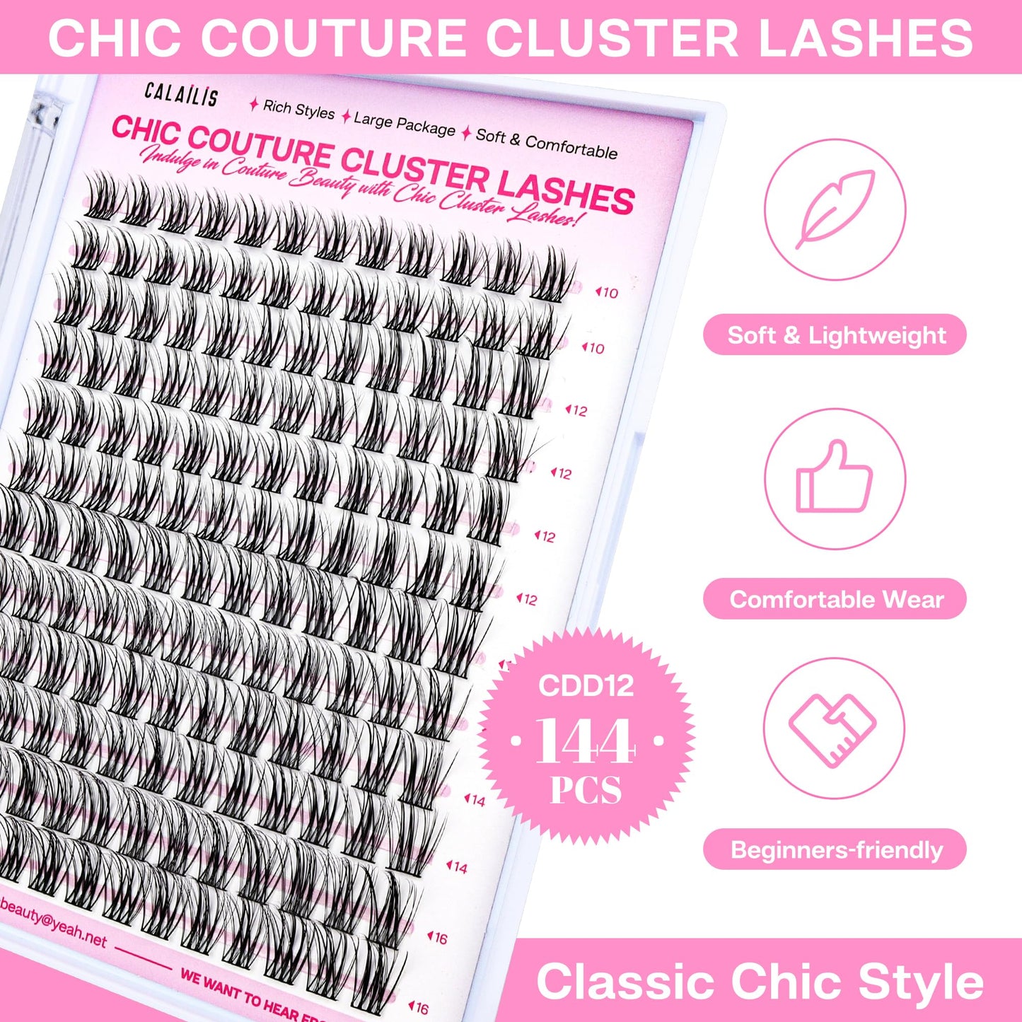 CALAILIS Lash Clusters DIY Cluster Eyelash Extensions 144pcs Natural Cluster Lashes Mega Volume Individual Lashes Reusable Wispy Eyelash Clusters (CDD12,D-10-16MIX)