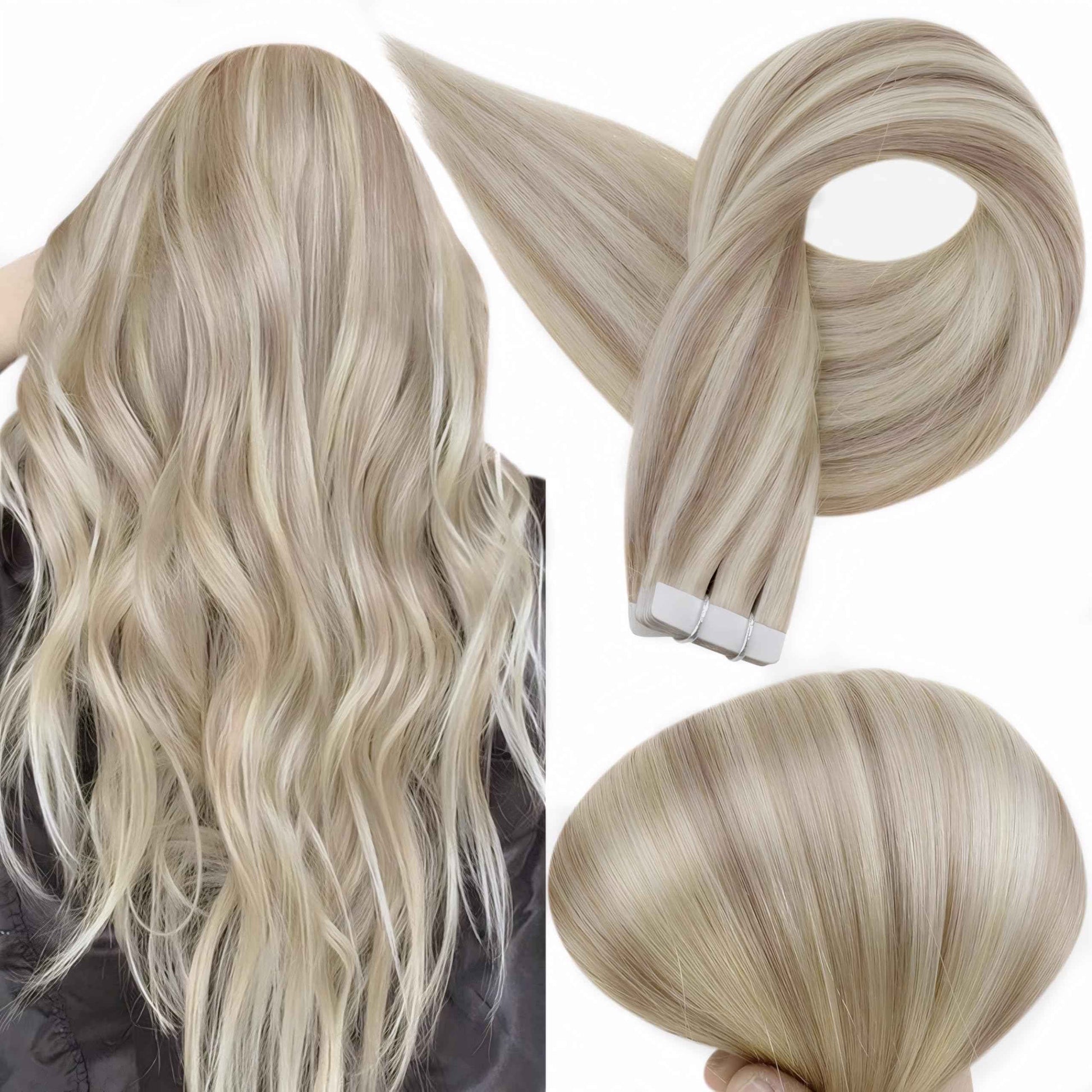 Full Shine Tape in Hair Extensions Human Hair 18 Highlight 613 Blonde Tape Ins Human Hair 18Inch Seamless Skin Weft Adhesive Tape on Real Human Hair 50 Gram 20Pcs Extensions for Wedding