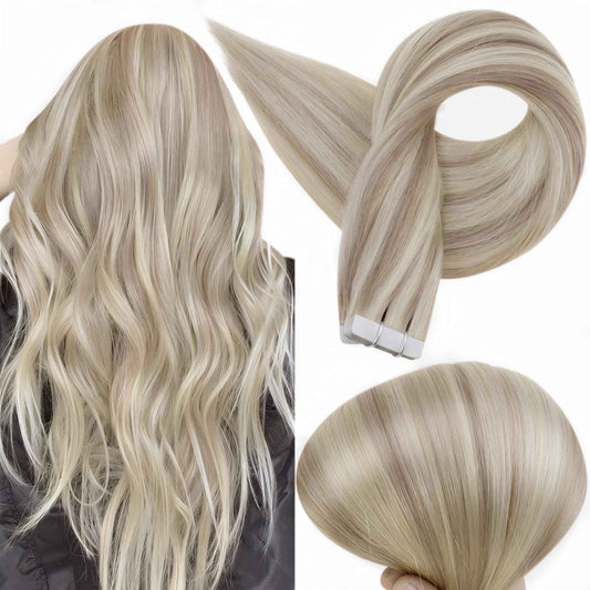 Full Shine Tape in Hair Extensions Human Hair 18 Highlight 613 Blonde Tape Ins Human Hair 18Inch Seamless Skin Weft Adhesive Tape on Real Human Hair 50 Gram 20Pcs Extensions for Wedding