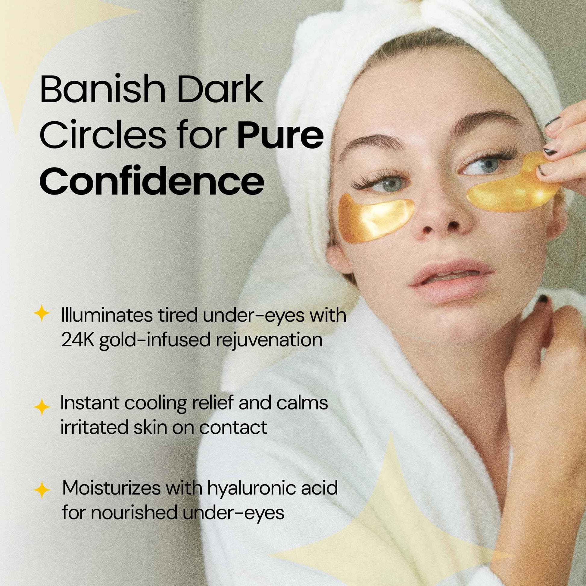 LA PURE 24k Gold Under Eye Mask for Dark Circles and Puffiness, Revitalizing & Non-Irritating Anti Aging Eye Patches with Hyaluronic Acid & Collagen - Dermatologically Tested - 15 Pairs Eye Gel Pads