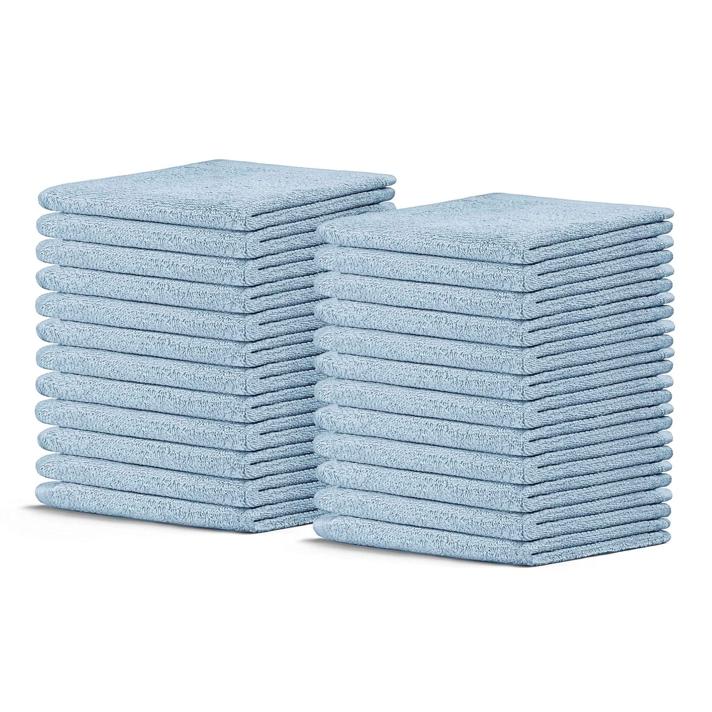 Crystal Ridge Cotton Wash Cloths 24 Pack - Washcloths for Showering, Face and Body, Soft and Highly Absorbent Multipurpose Towels for Bathroom, Kitchen, Spa and Gym - Wash Rags 12 x12 (Lt Blue)