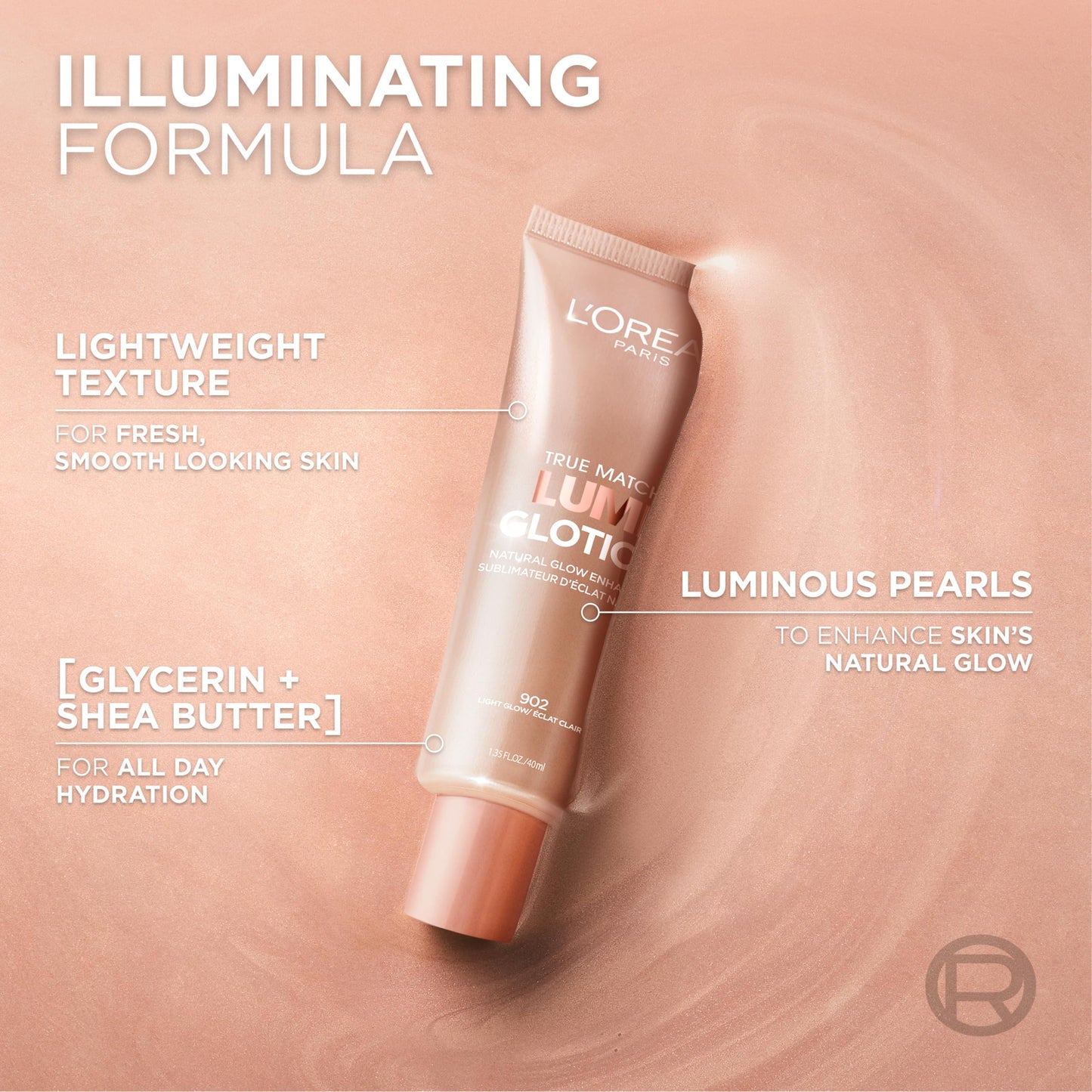 L'Oreal Paris Makeup True Match Lumi Glotion, Natural Glow Enhancer, Illuminator Highlighter Skin Tint, for an All Day Radiant Glow, Deep, 1.35 Ounces