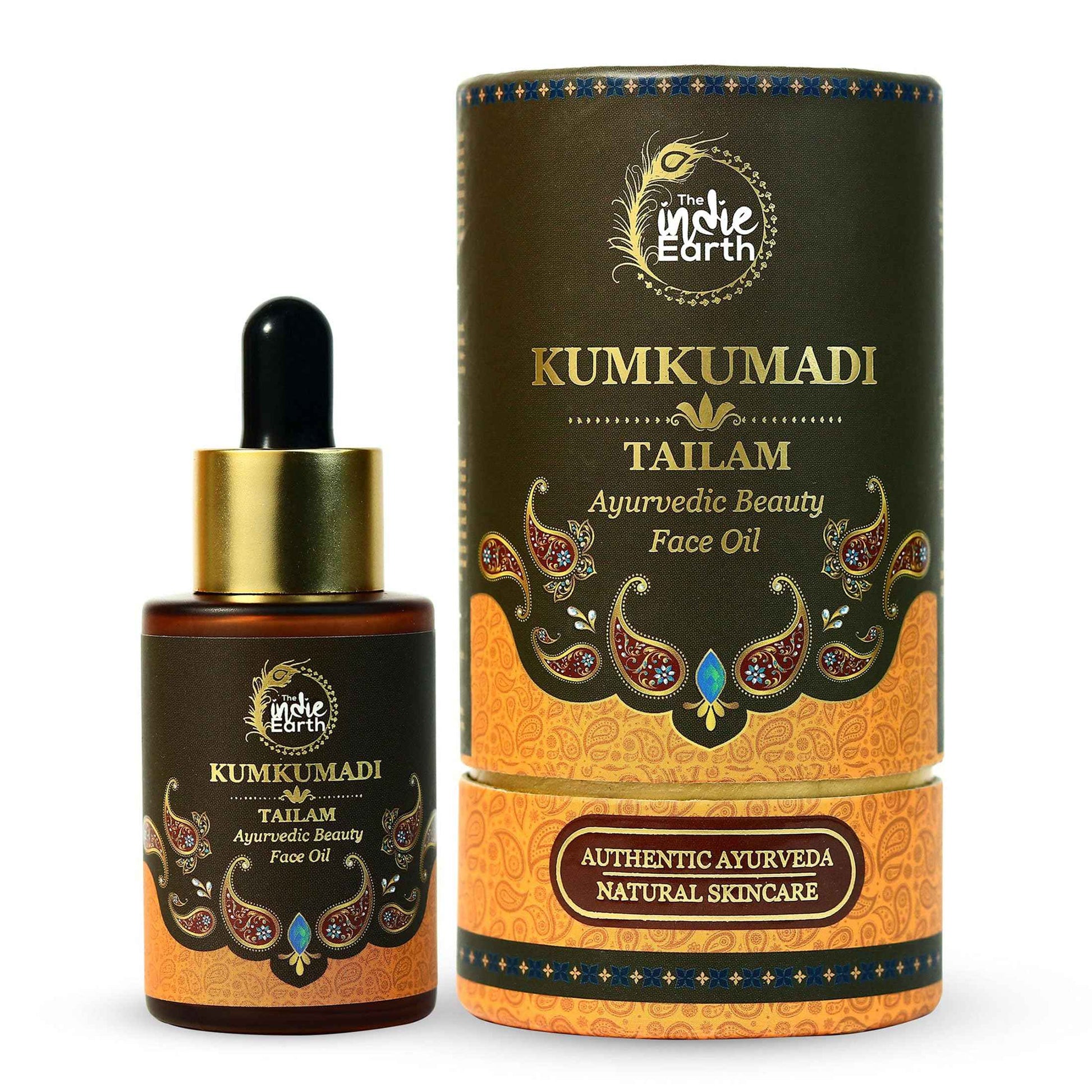 The Indie Earth Kumkumadi Tailam 30 ml | Ayurvedic Beauty Face Oil | Night Serum for Brighter, Glowing & Younger-Looking Skin with Turmeric, Saffron & Indian Lotus