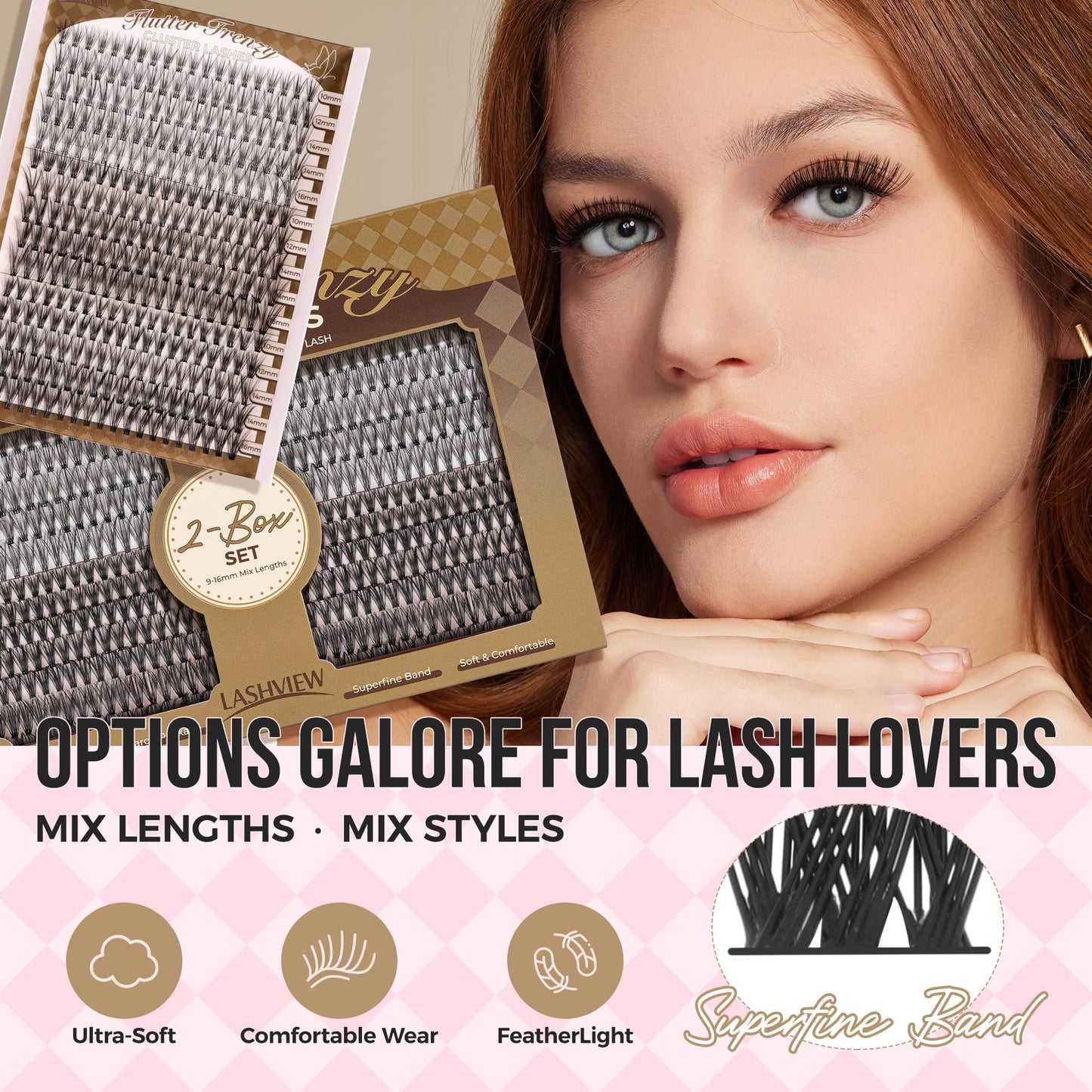 LASHVIEW Lash-Extension-Clusters 560pcs D Curl Lash Clusters Natural Look Cluster Lashes Extensions Super Thin Band & Soft Lashes Reusable 9-16mm MIX (30D&40D)