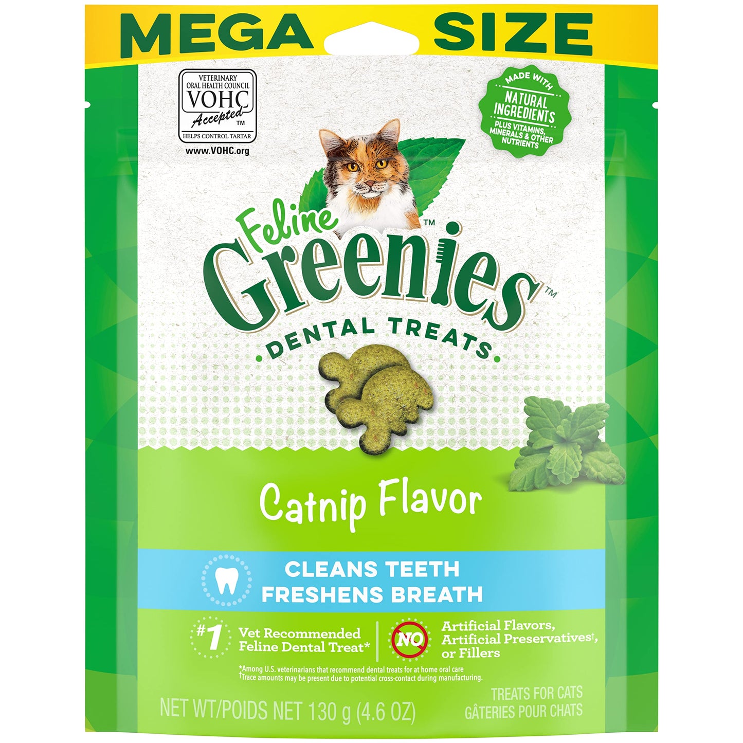 Greenies Feline Adult Natural Dental Care Cat Treats, Catnip Flavor, 4.6 oz. Pouch