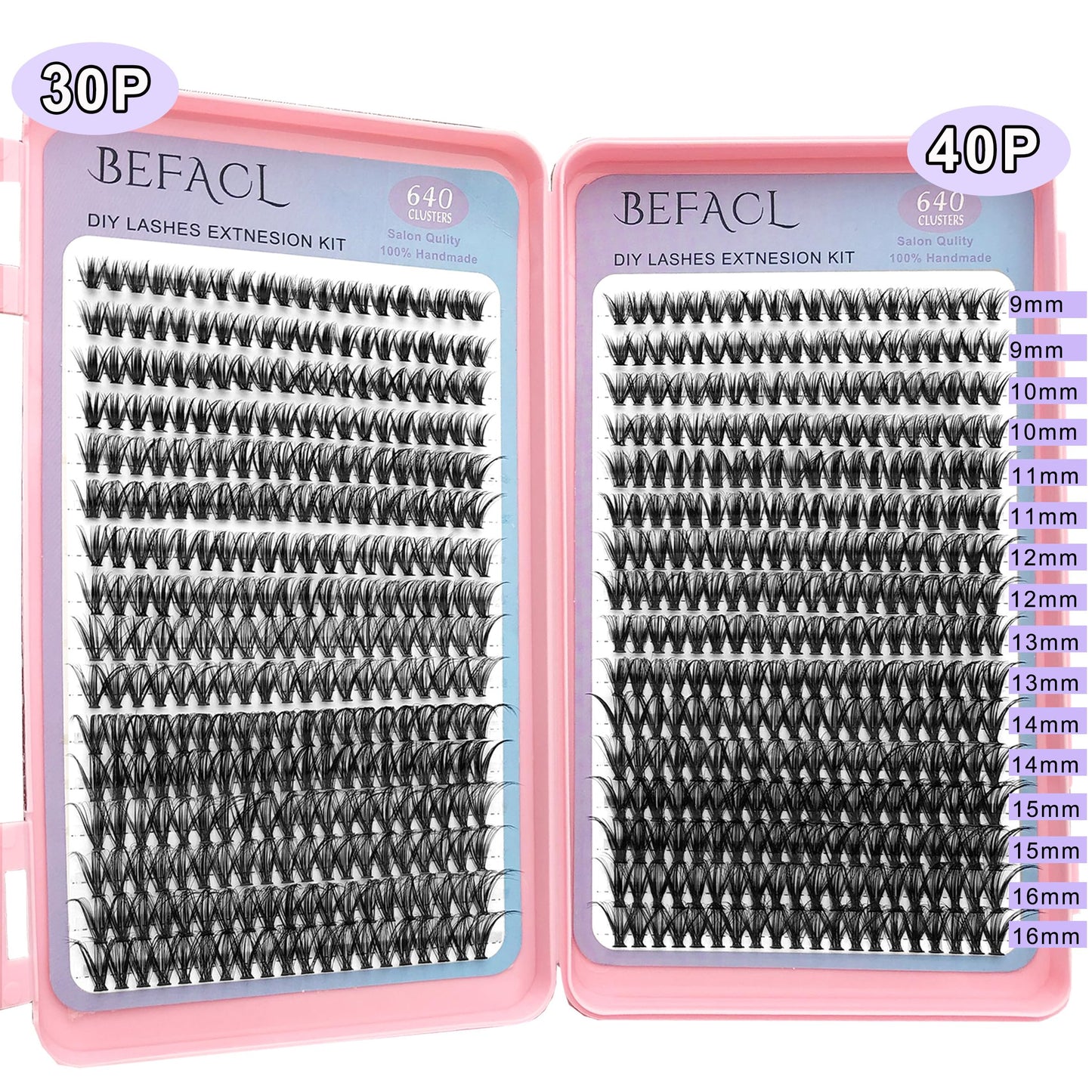 DIY Lash Extension Cluster Kit 640pcs Individual Lash Clusters 30D+40D with Lash Bond and Seal And Tweezer 9-16MM DIY EyeLash Extension Kit False Eyelash DIY Eyelash Extensions at Home by Befacl