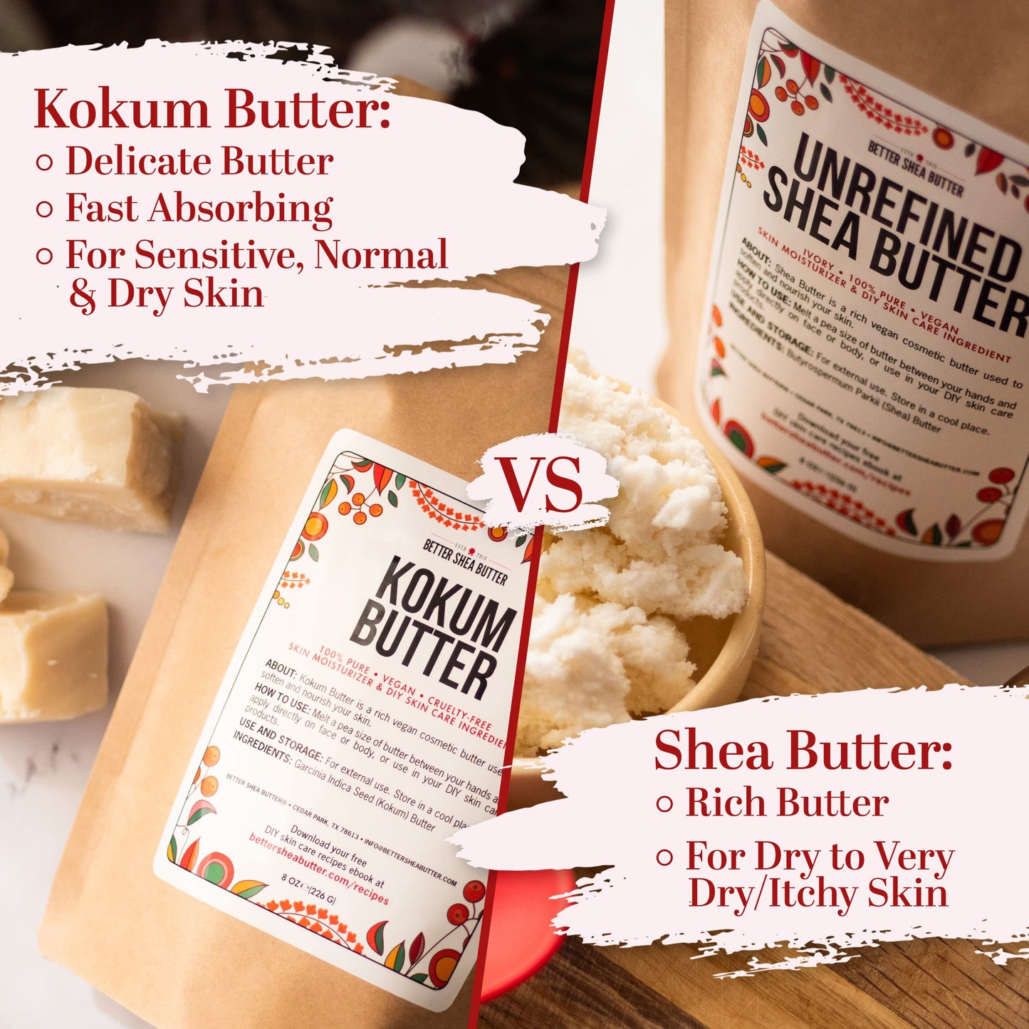 Better Shea Butter Raw Kokum Butter Unrefined - Body Butter Bar for Soap Making and DIY Butter, Skin and Hair Products - Pure, Unscented Skin Butter for Lotion Base - Kokum Butter 1 lb Block