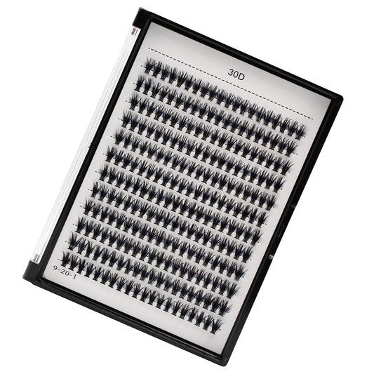 Bodermincer 10D/20D/30D/40D/50D Cluster to Choose Large Tray 240pcs D Curl Individual Cluster Eyelashes False Eyelashes Extension Individual Eyelash Bunche Lash Cluster DIY at Home (30D-9mm)