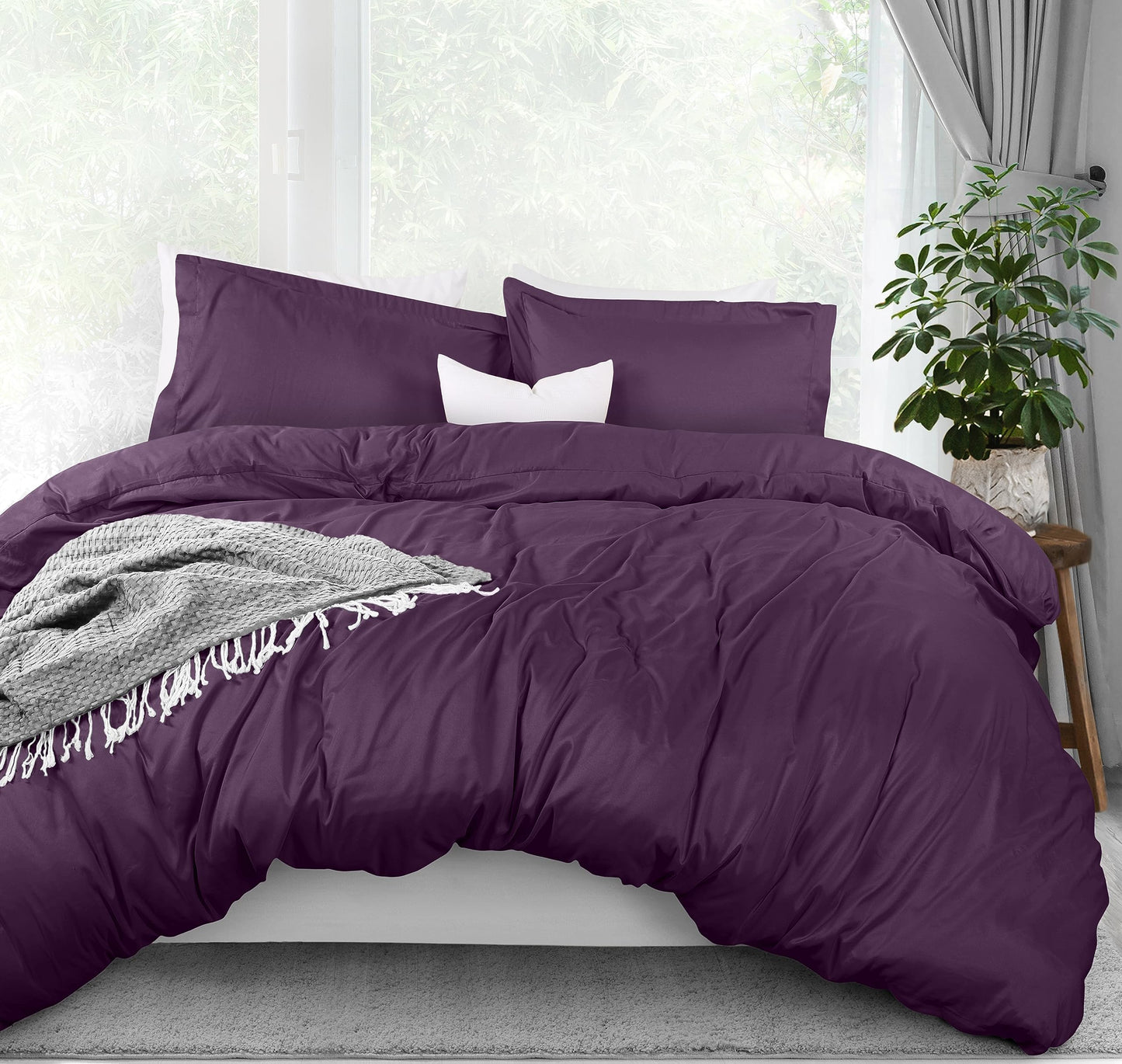 Utopia Bedding Duvet Cover Full Size - 1 Duvet Cover with 2 Pillow Shams - 3 Piece Bedding Duvet Cover with Zipper Closure - Soft Brushed Microfiber, 80 X 90 Inches (Full, Purple)