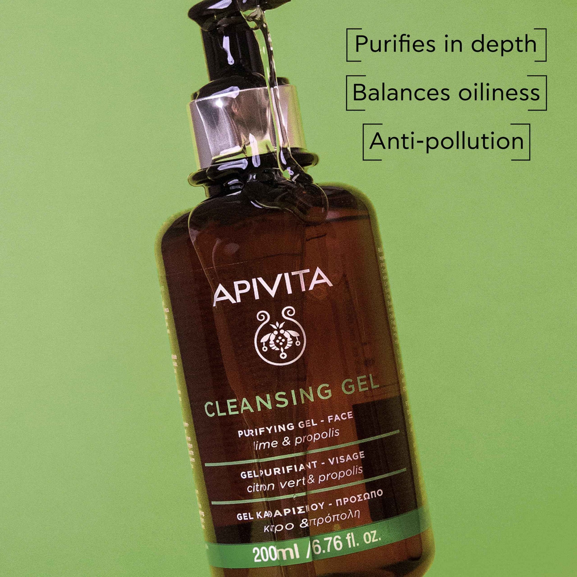 APIVITA Cleansing Gel | Purifying & Oil-Balancing Gel for Face with Lime & Propolis, 200 mL / 6.67 oz