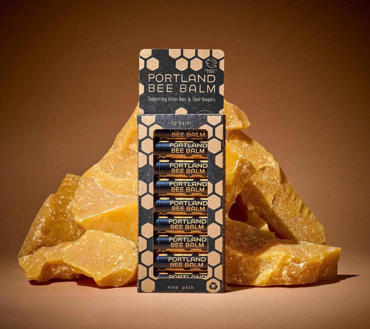 Portland Bee Balm All Natural Handmade Beeswax Based Lip Balm, Unscented 9 Count