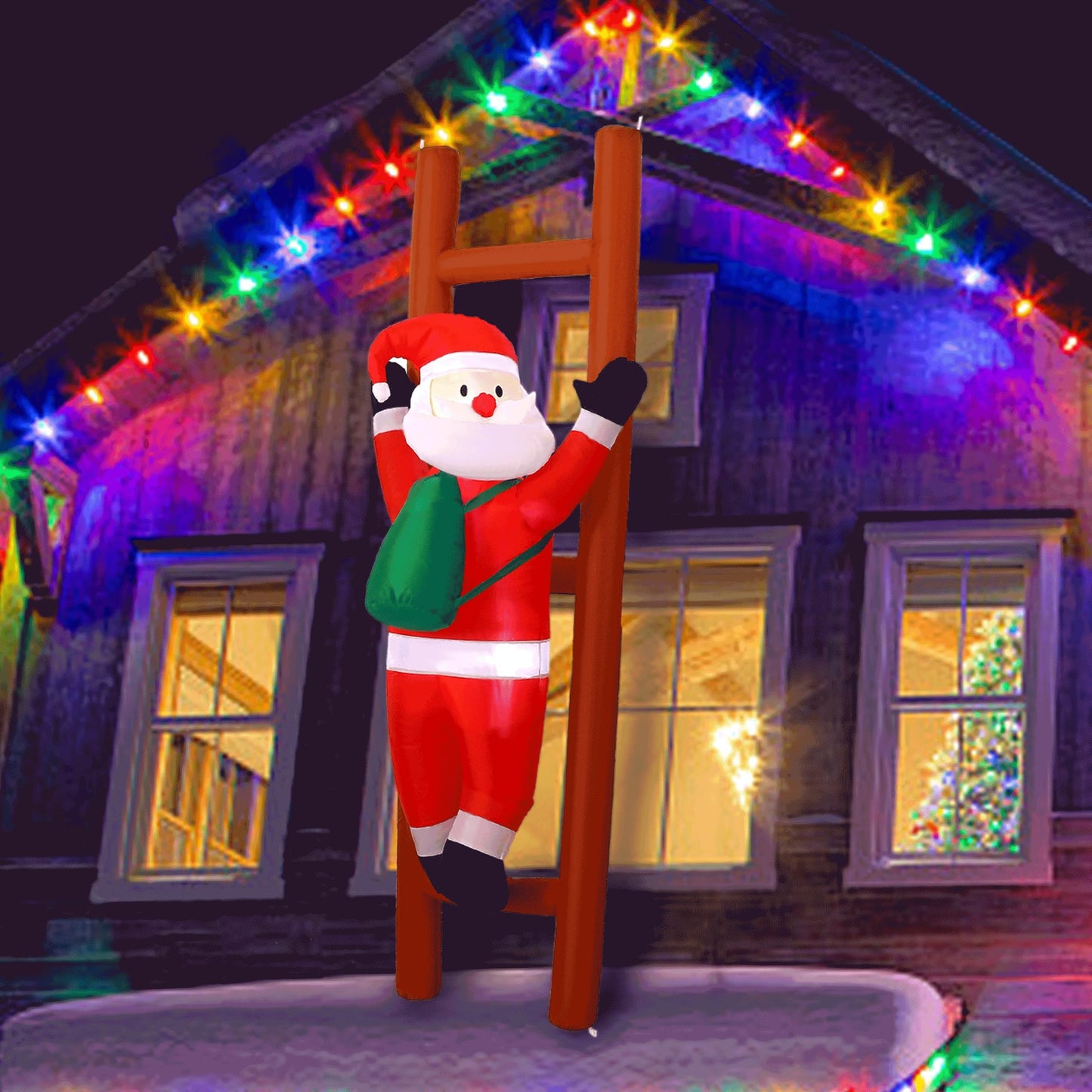 6FT Hanging Christmas Inflatables Decorations, Inflatable Santa Claus Climbing on Ladder, Xmas Blow Up Holiday Decor for Indoor Outdoor, Yard, Garden, Lawn, Home