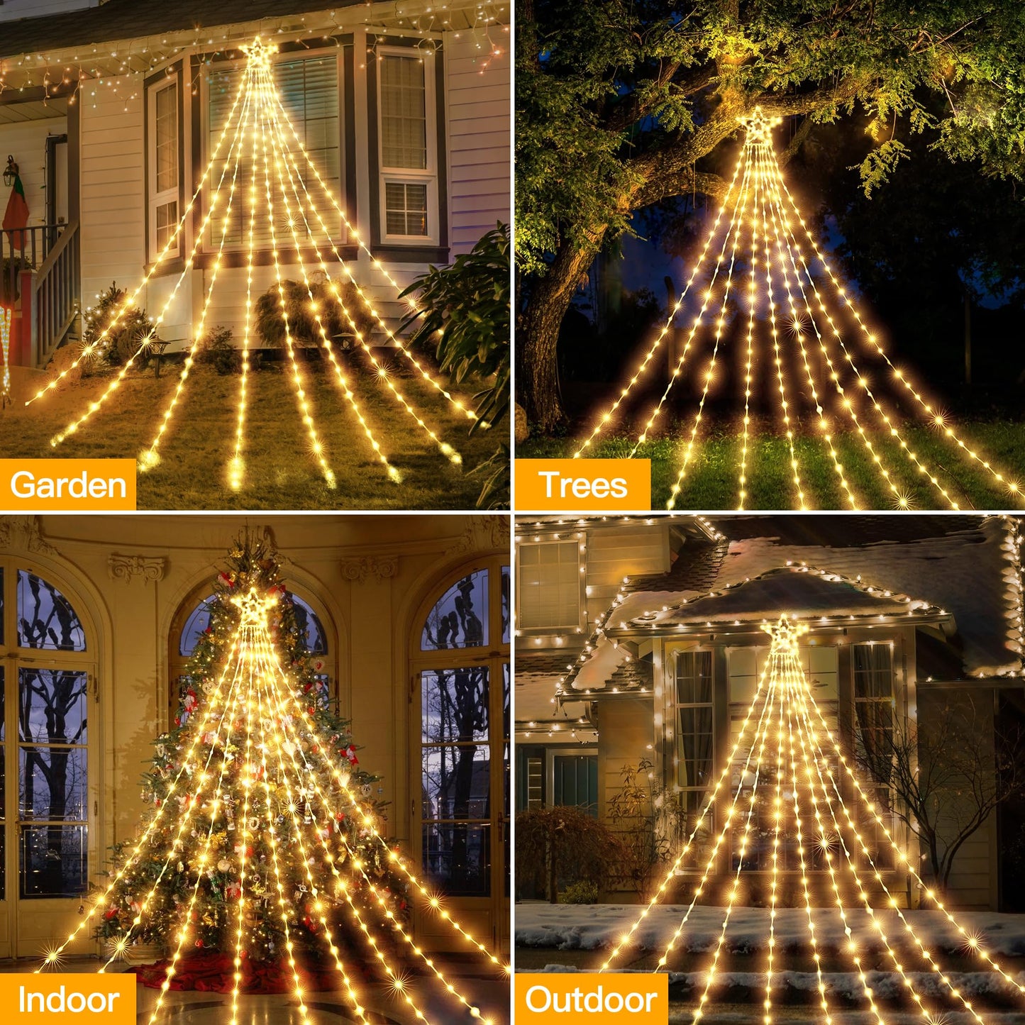 shineshine Christmas Lights 352LED 11.5FT, IP67 Waterproof Outdoor Christmas Decorations with 8 Lighting Modes, Remote Control Warm White Tree Lights for Outside Yard House